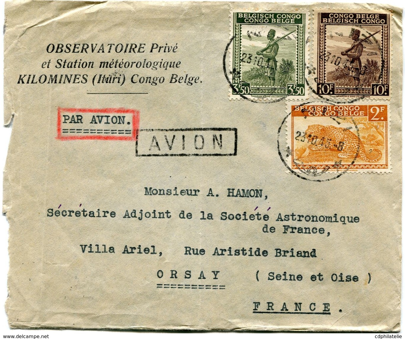 CONGO BELGE LETTRE PAR AVION DEPART NIZI 23-10-45 POUR LA FRANCE - Lettres & Documents