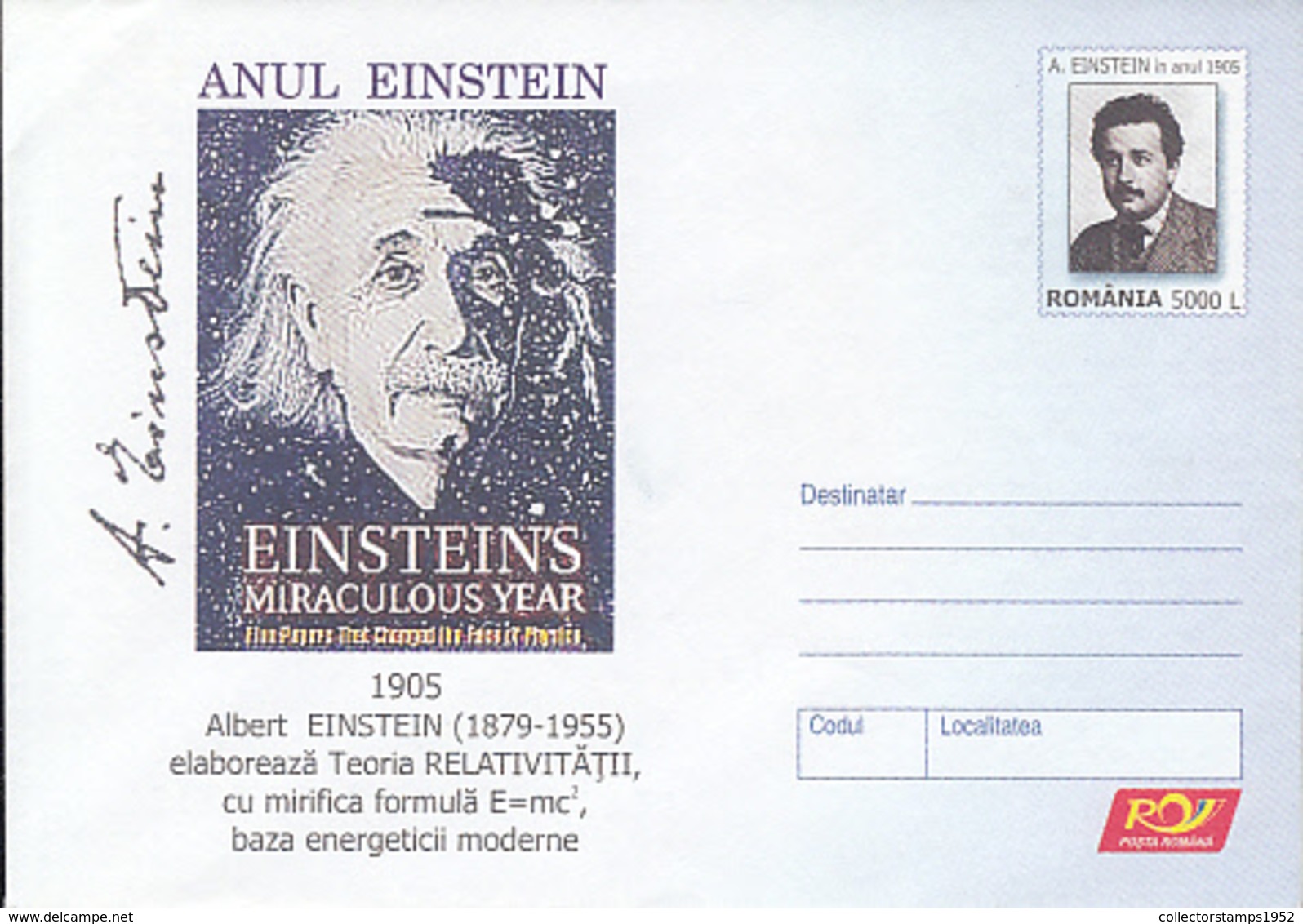 89329- ALBERT EINSTEIN, SCIENTIST, FAMOUS PEOPLE, COVER STATIONERY, 2005, ROMANIA - Albert Einstein