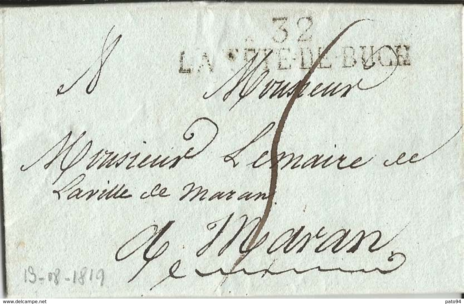 LA TESTE DE BUCH  ( 32 LA TETE DE BUCH )  /  Courrier  Envoyé  En  1819  à  Monsieur  Le  Maire  De  MARANS  ( MARAN ) - 1801-1848: Vorläufer XIX