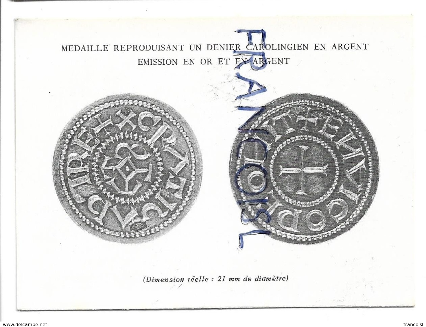 Bon De Commande De Médaille Reproduisant Un Denier Carolingien En Argent. - 1950 - ...