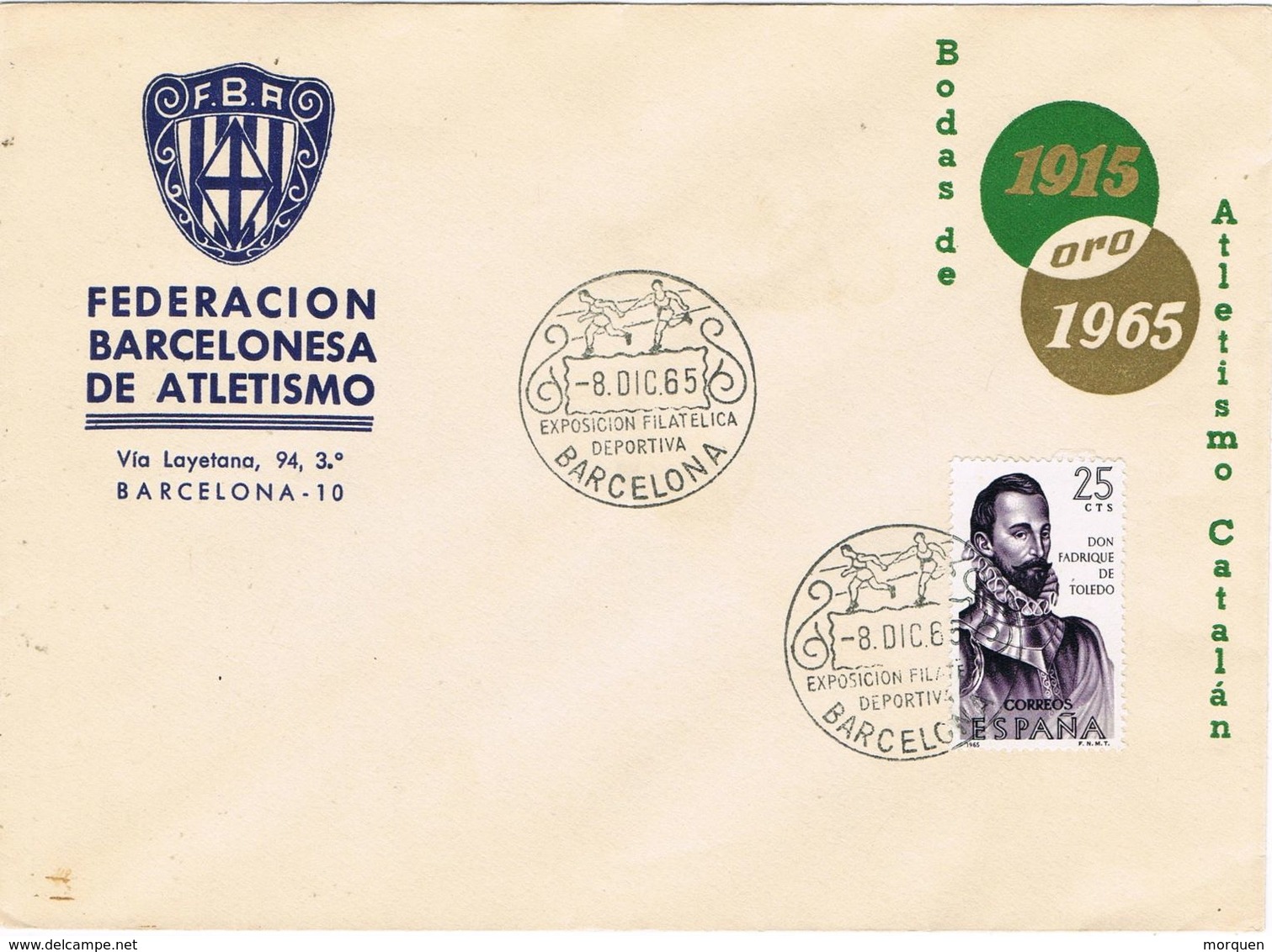 37221. Carta BARCELONA 1965. Federacion Atletismo. Expo Filatelica Deportiva - Lettres & Documents