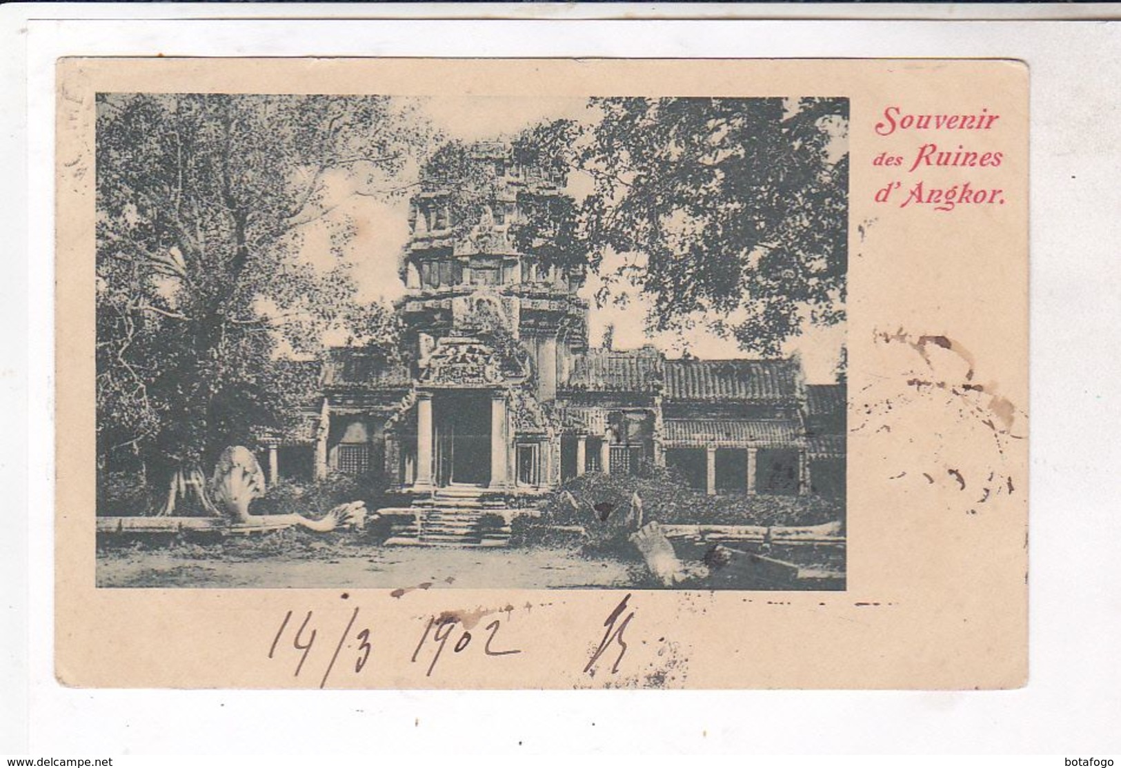 CPA CAMBODGE, SOUVENIR DES RUINES D ANGHOR En 1902 ! (voir Timbres) - Cambodge