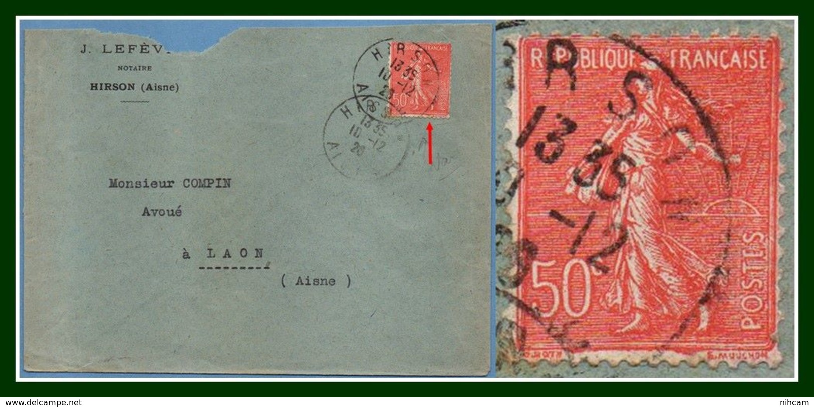 N° 199 Variété Filet Bas / L Hirson Aisne Type A4 1926 - Briefe U. Dokumente