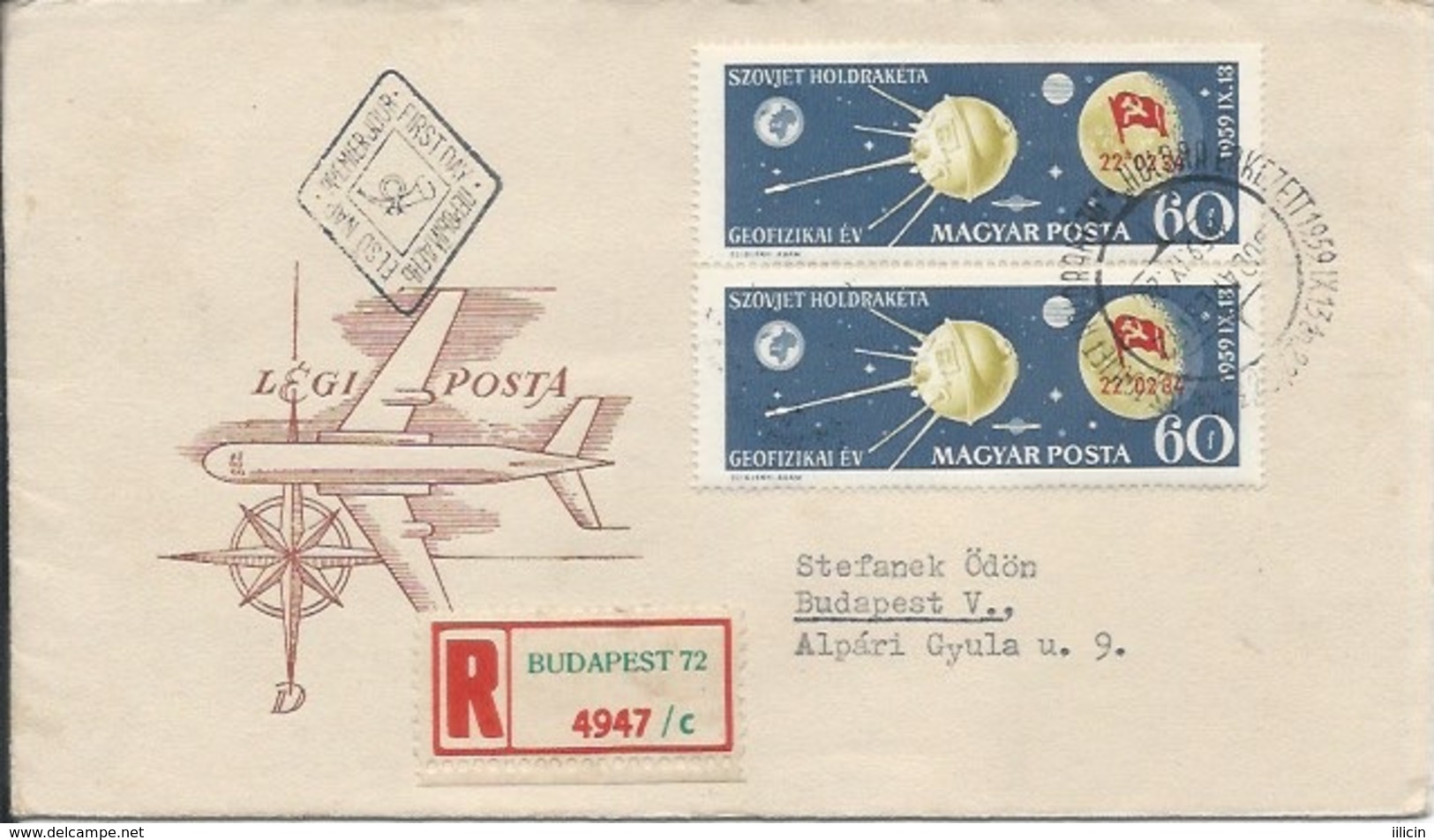 Letter FI000106 - Hungary Soviet Union (USSR SSSR Russia) Space Program 1959 - Otros & Sin Clasificación