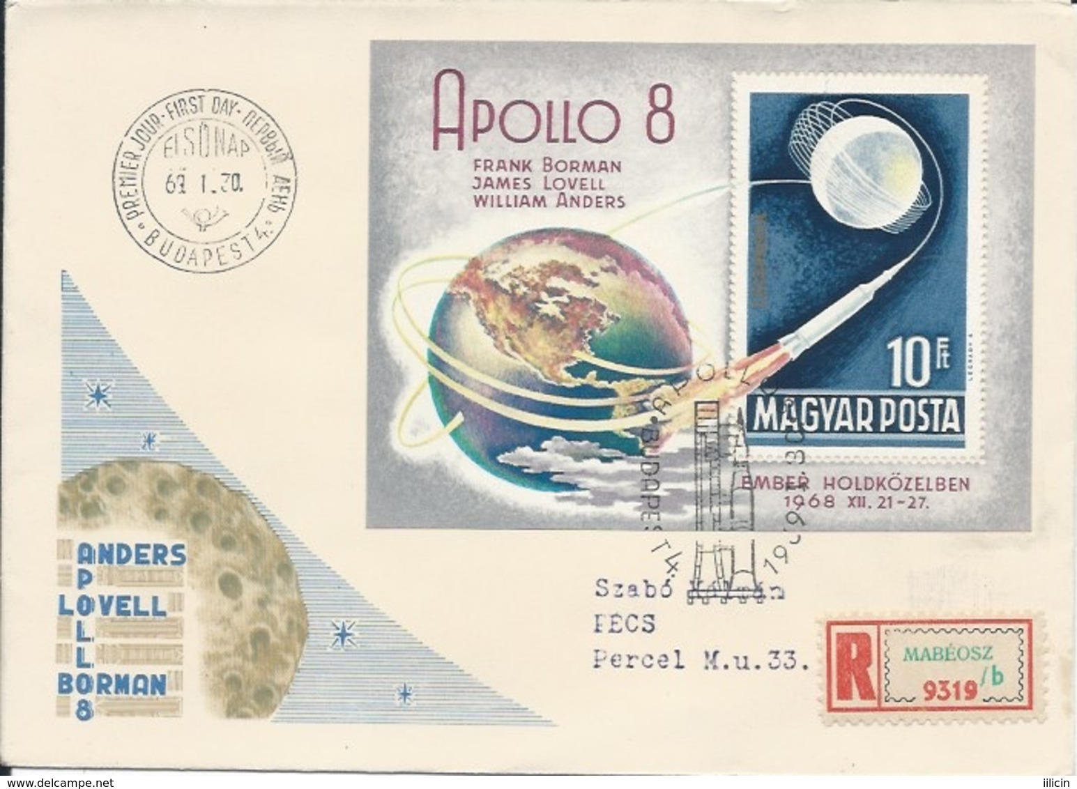 Letter FI000112 - Hungary USA Space Program Apollo 8 1968 - Otros & Sin Clasificación