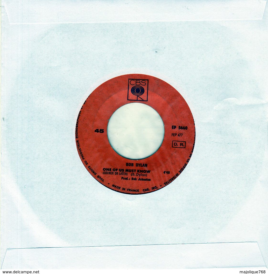 Disque  45 T - SP - Bob Dylan - Rainy Day Women - CBS EP 5660 - 1966 France - Sans Pochette - - Country Et Folk