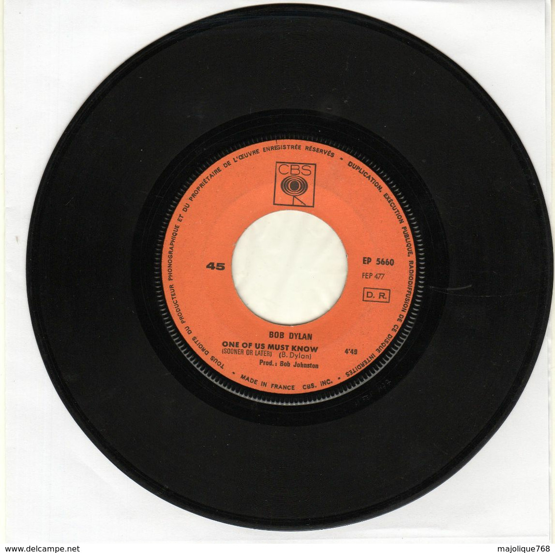 Disque  45 T - SP - Bob Dylan - Rainy Day Women - CBS EP 5660 - 1966 France - Sans Pochette - - Country & Folk