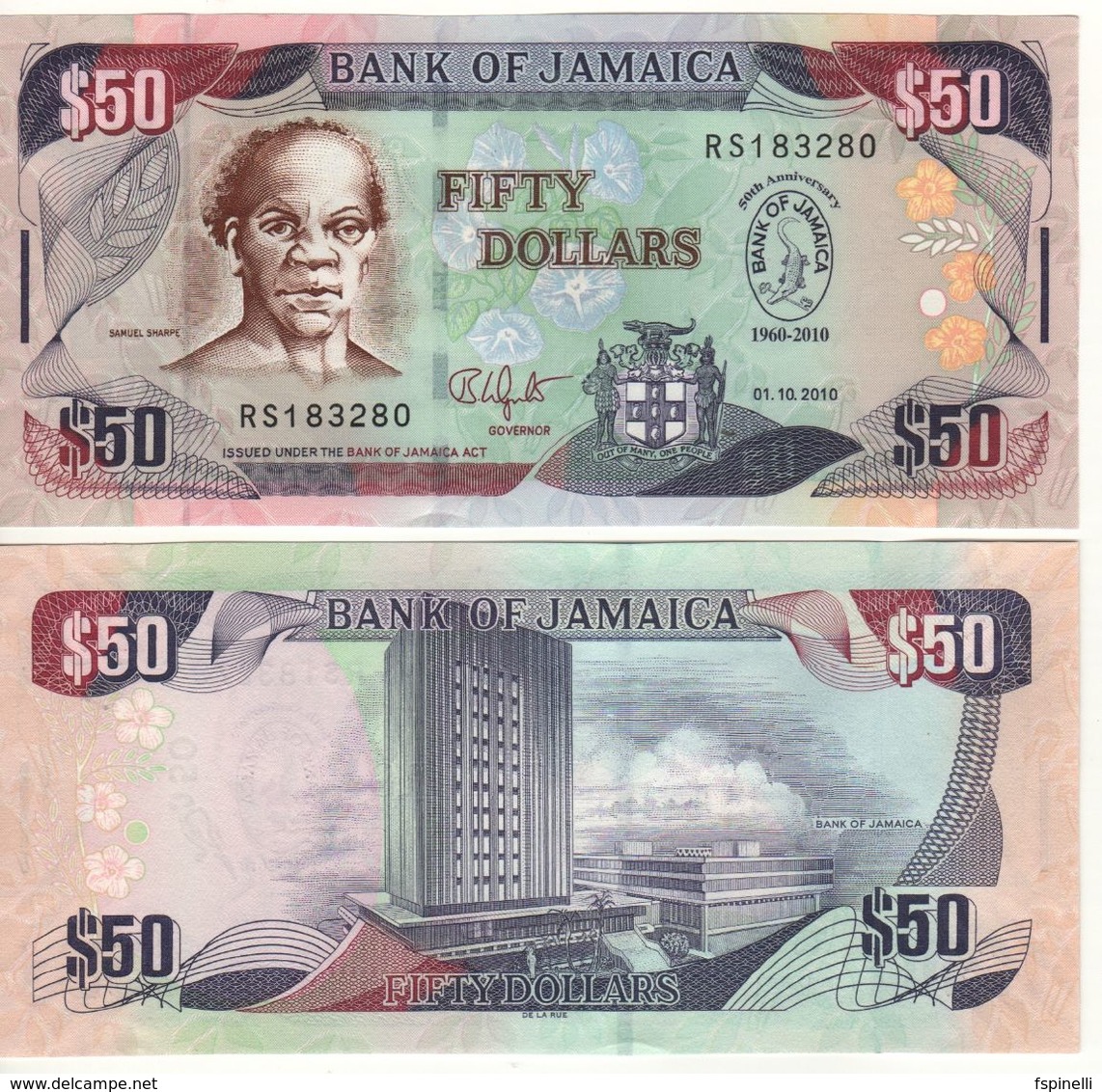 JAMAICA  50 Dollars  P88   50th Anniversary Bank Of Jamaica  Dated 01.10.2010 - Jamaica