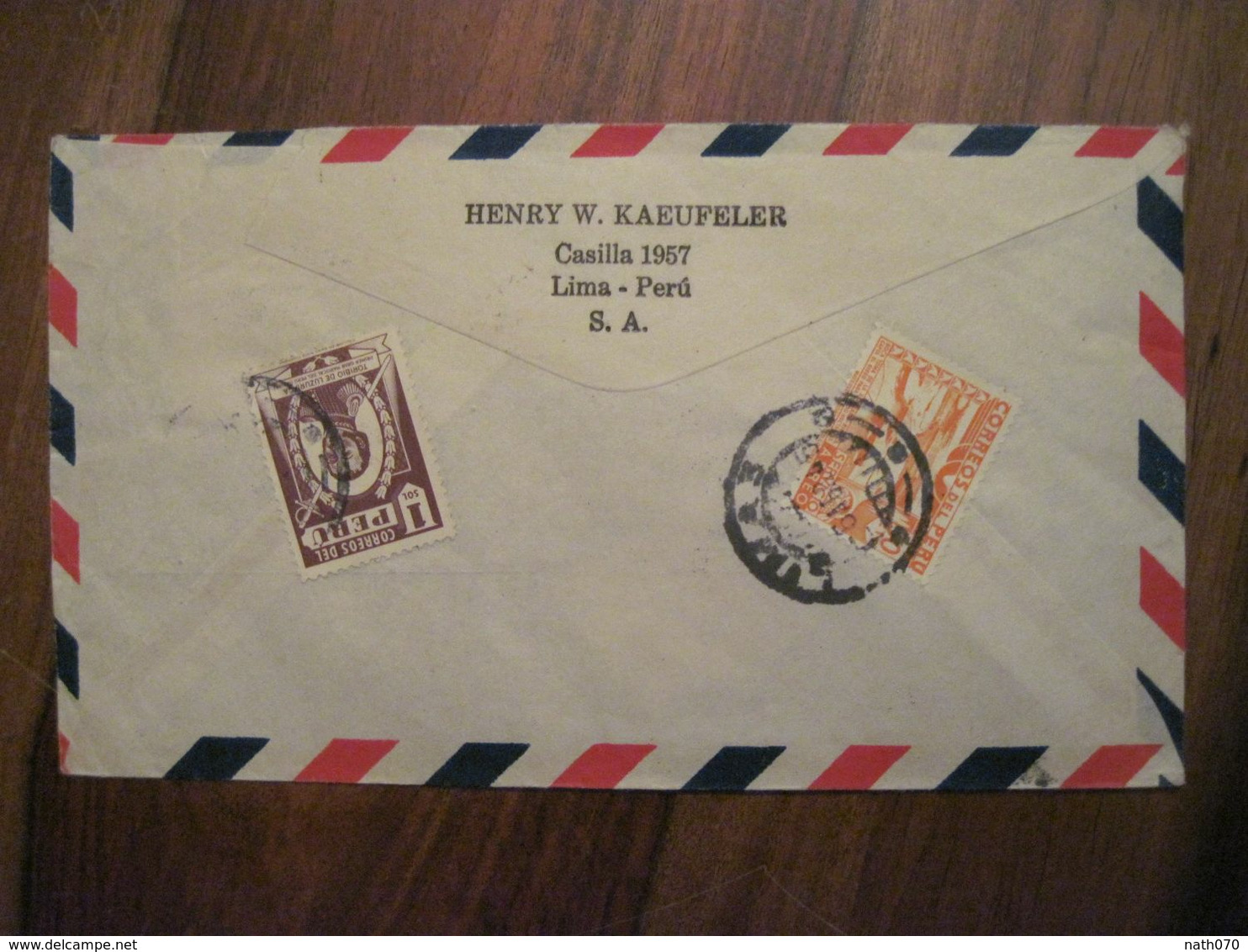 Perou 1957 Peru Obliteration Manuelle Voir Le Dos Enveloppe Cover Air Mail Par Avion Via Aerea - Pérou