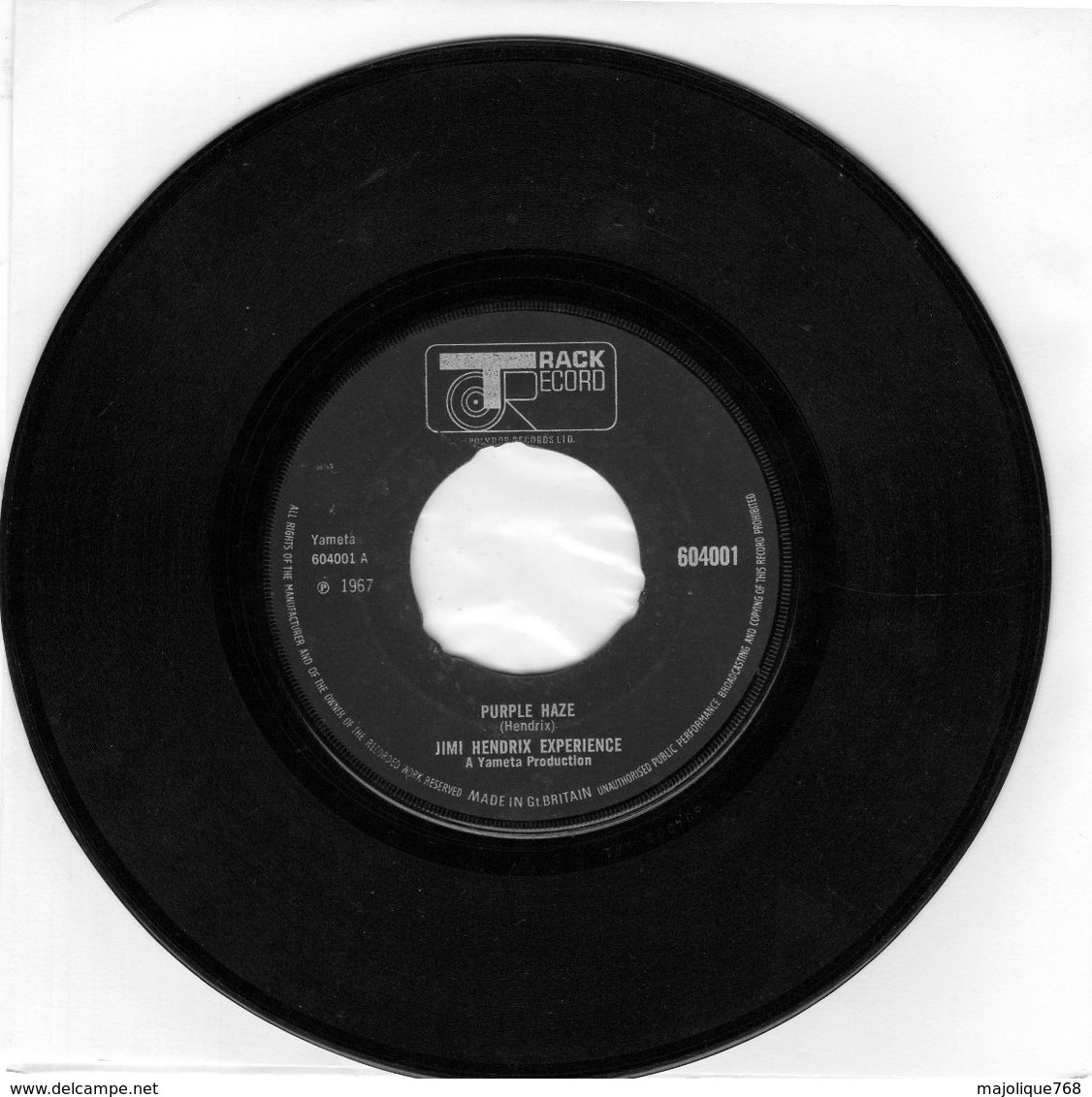 Disque  45 T - SP - Jimi Hendrix Expérience - Purple Haze - Track Records 604001 - 1967 UK  Black-label - - Rock