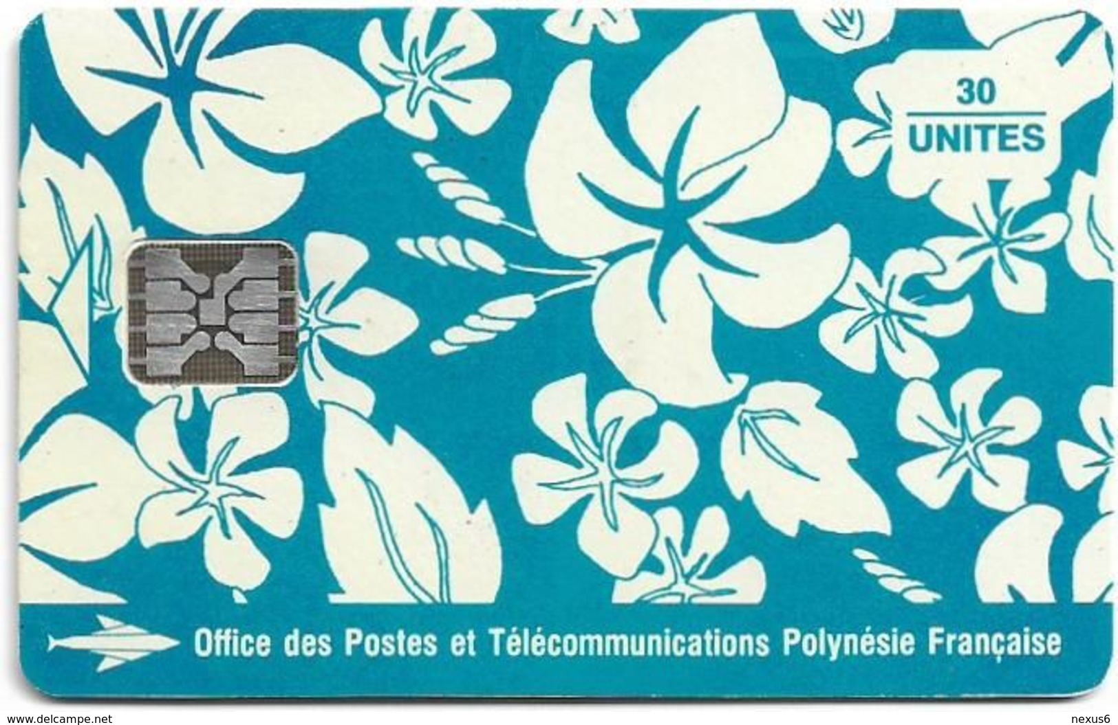 French Polynesia - OPT - Motif Paréo (Light Blue) - SC5 SB, Glossy Finish, Cn. C42100730 White 18mm, 30Units, Used - Polynésie Française