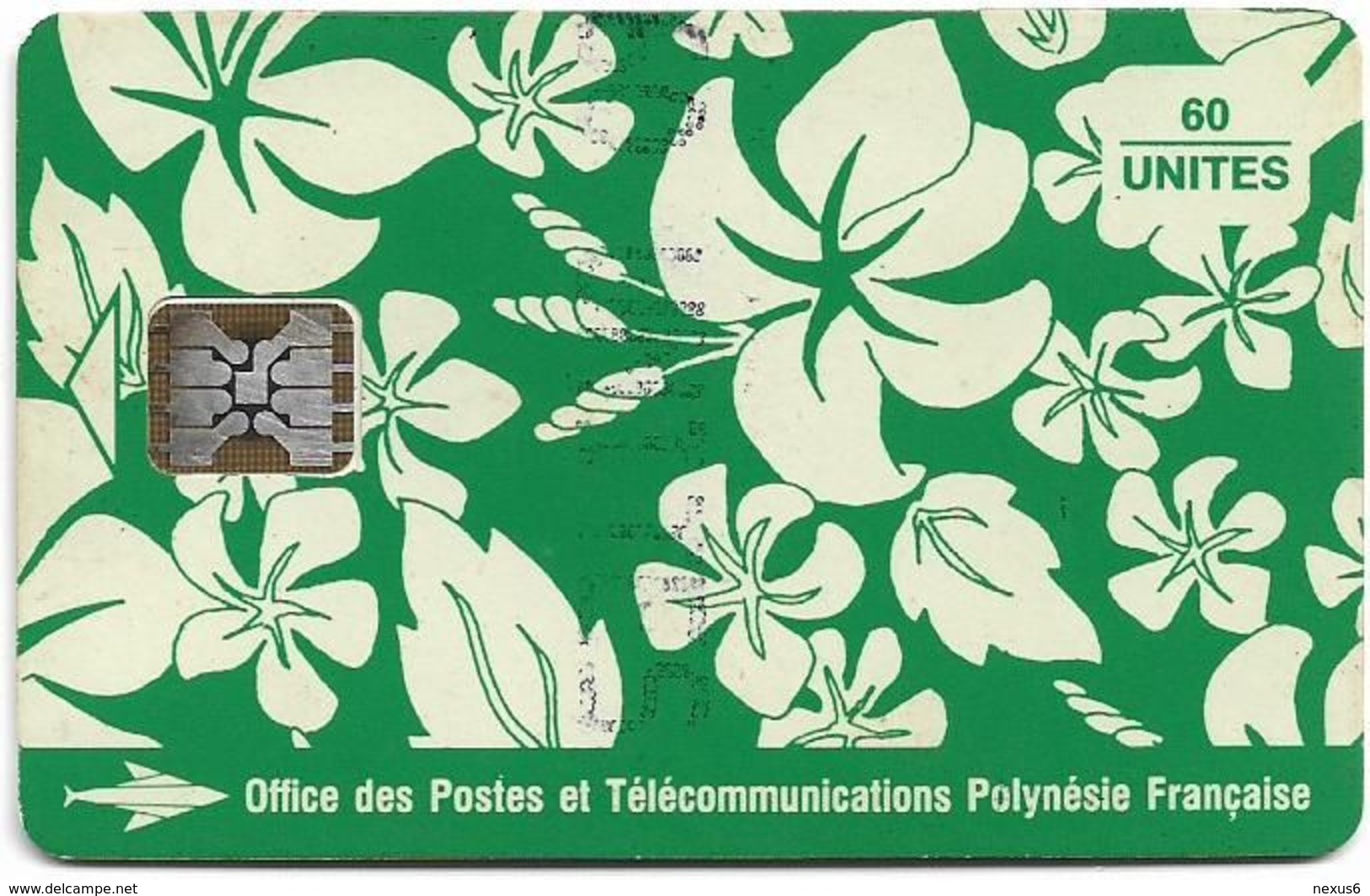 French Polynesia - OPT - Motif Paréo (Green) - SC5 SB, Glossy Finish, Cn. C41043825 Red Embossed, 60Units, Used - Polynésie Française