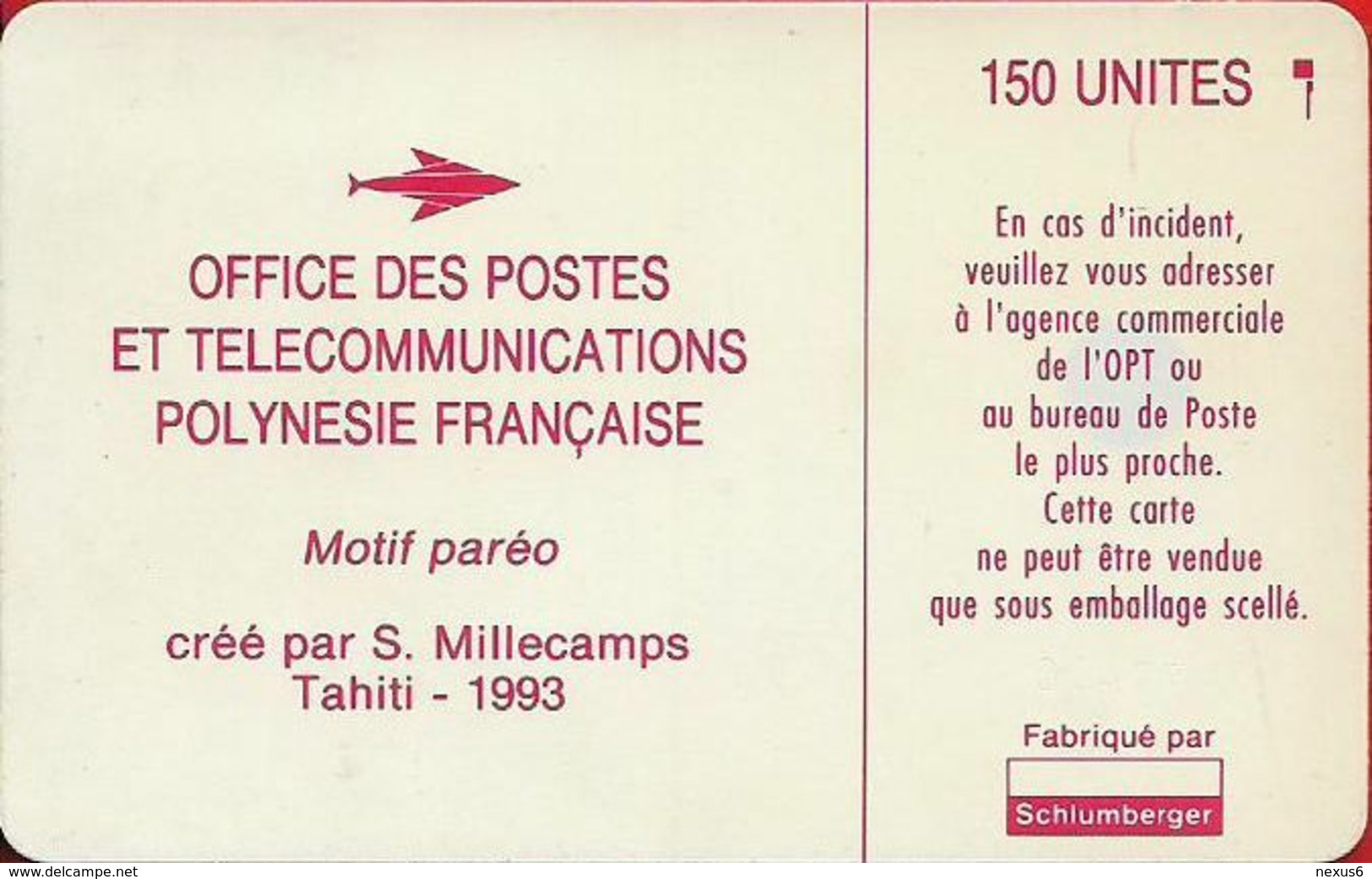 French Polynesia - OPT - Motif Paréo (Red) - SC5 SB, Cn. 00477, 150Units, Used - Polynésie Française