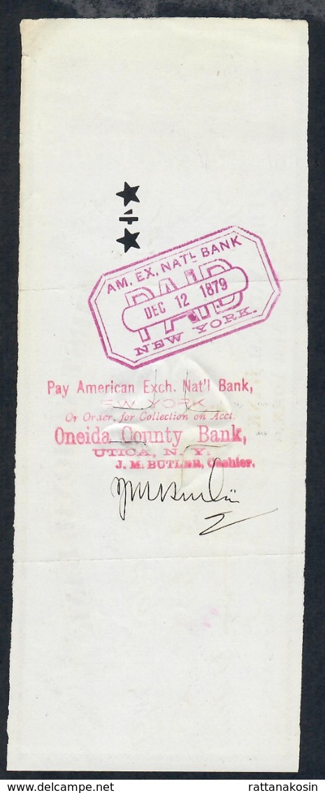 U.S.A. CHEQUE FIRST NATIONAL BANK 12 DECEMBER 1879 AU-UNC. - Andere & Zonder Classificatie