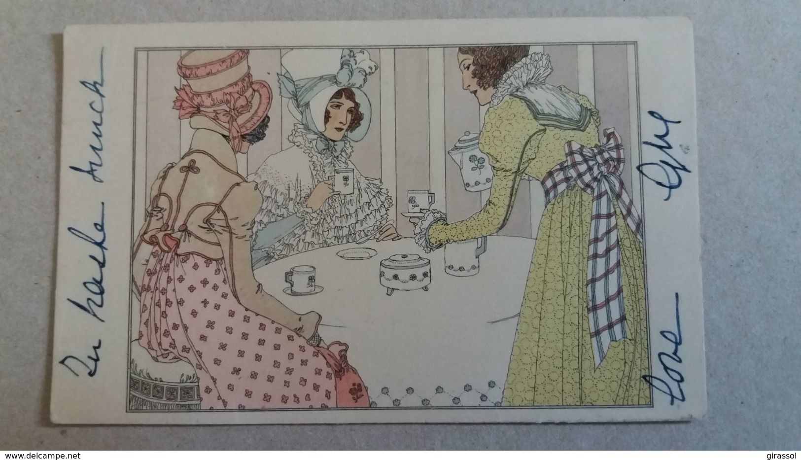 CPA ILLUSTRATRICE A WANKE ? FEMME ELEGANTE RECEVANT AMIES POUR THE OU CHOCOLAT 1900 - Altri & Non Classificati