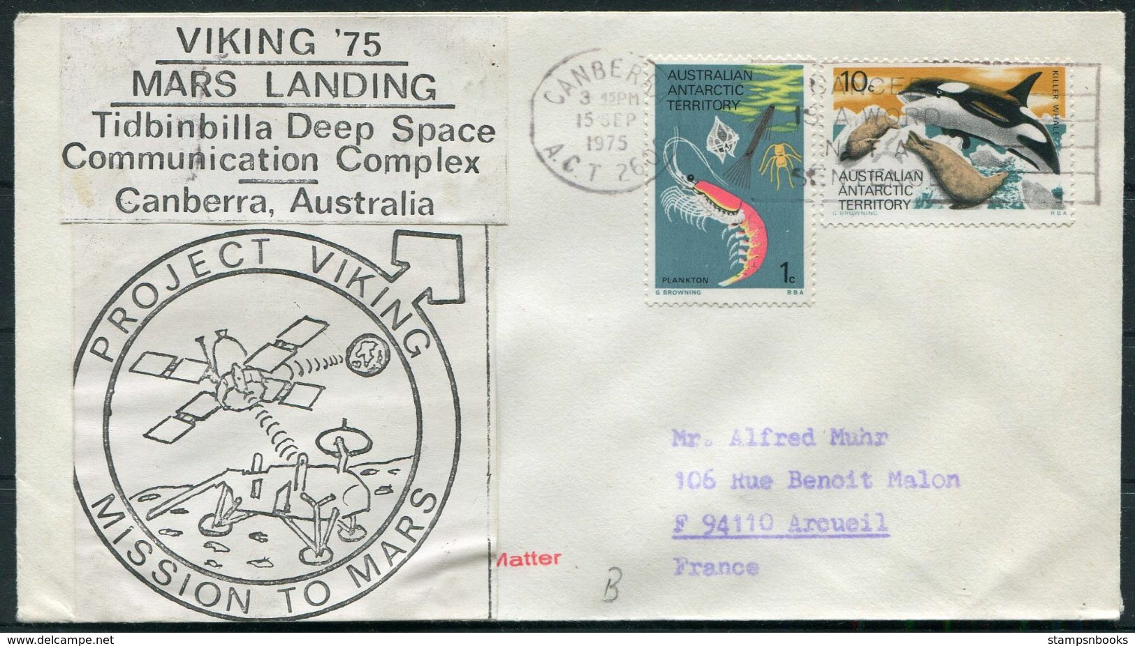 1975 Australia, Australian Antarctic Territory, A.A.T. VIKING Mars Landing,Tidbinbilla Canberra Space Rocket Cover. - Oceania