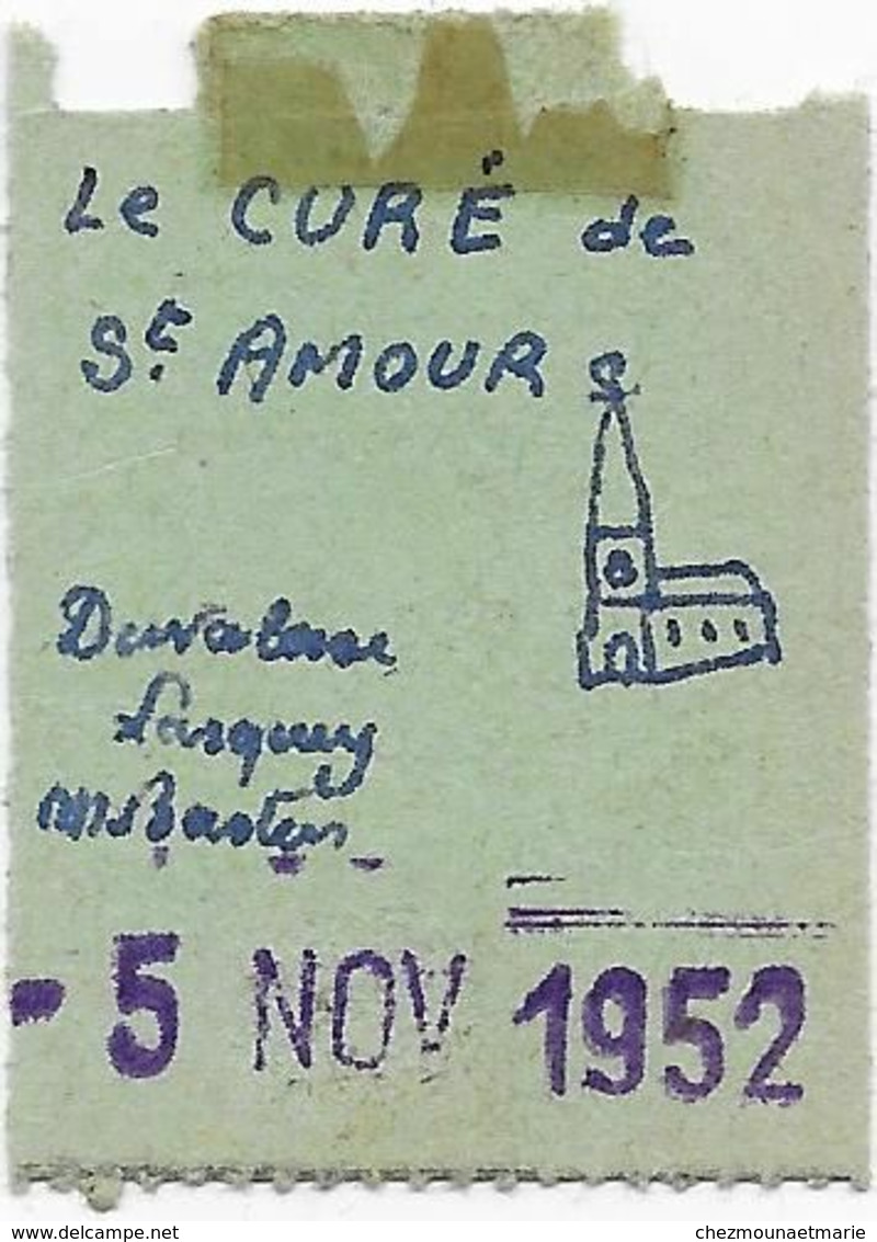 DIJON CINEMA LE PARIS FILM LE CURE DE SAINT AMOUR TICKET 75 FR PARTERRE 5 NOVEMBRE 1952 DUVALLES LARQUEY - Tickets D'entrée