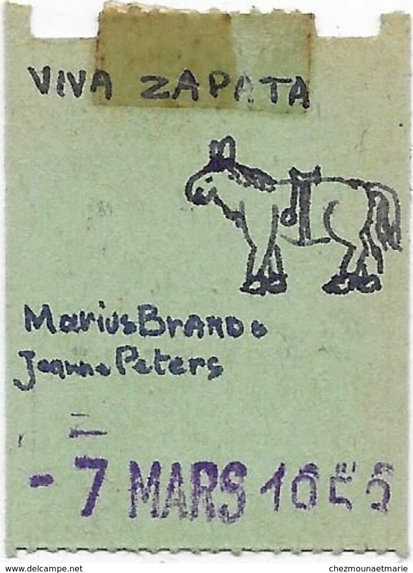DIJON CINEMA LE PARIS FILM VIVA ZAPATA TICKET 75 FR PARTERRE 7 MARS 1953 JEANNE PETERS MARLON BRANDO - Toegangskaarten