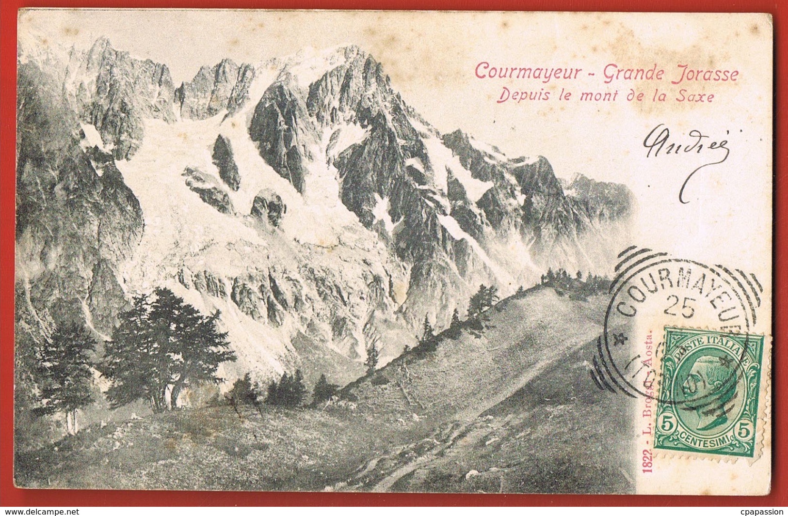 COURMAYEUR- ITALIA- VAL D'AOSTA  -Grande Jorasse Depuis Le Mont De La Saxe - Circulée 1907-  Scans Recto Verso - Andere & Zonder Classificatie