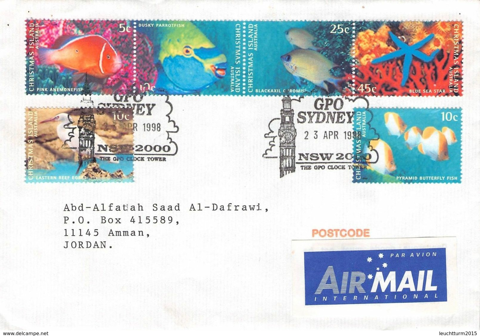 CHRISTMAS ISLANDS - AIRMAIL 1998 SYDNEY - AMMAN/JORDAN /T160 - Christmas Island