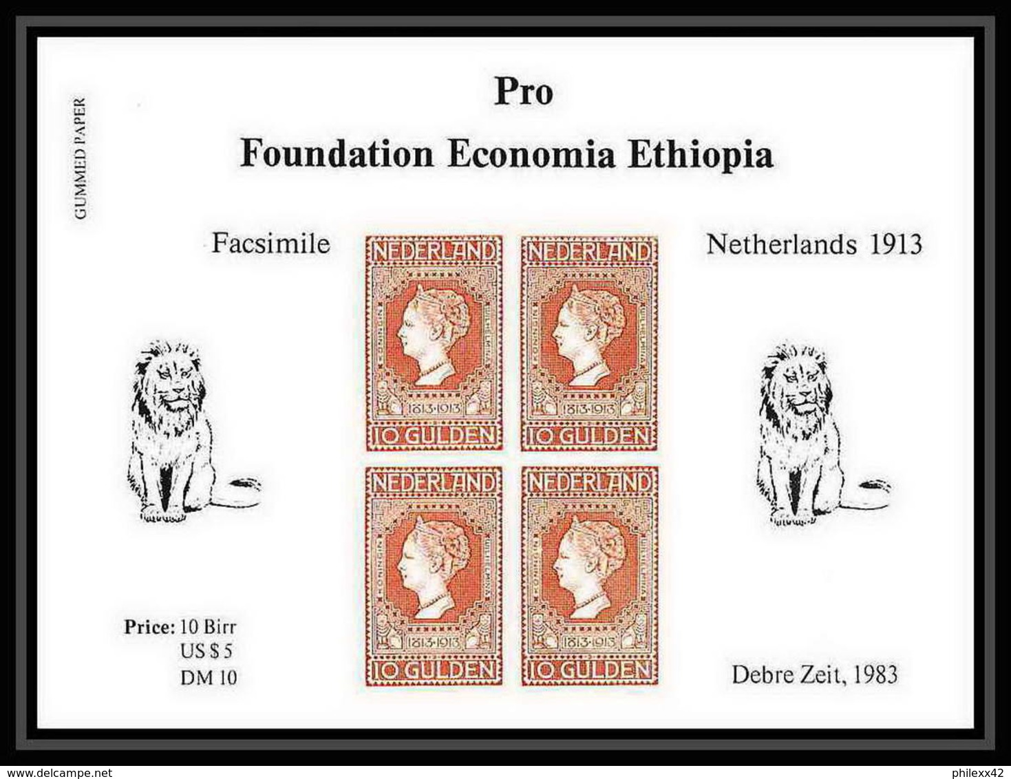 338 - Ethiopie MNH ** Bloc Pro Foundation Economia Ethiopia Bloc Netherland / Lion 1913 / 1983 - Raubkatzen