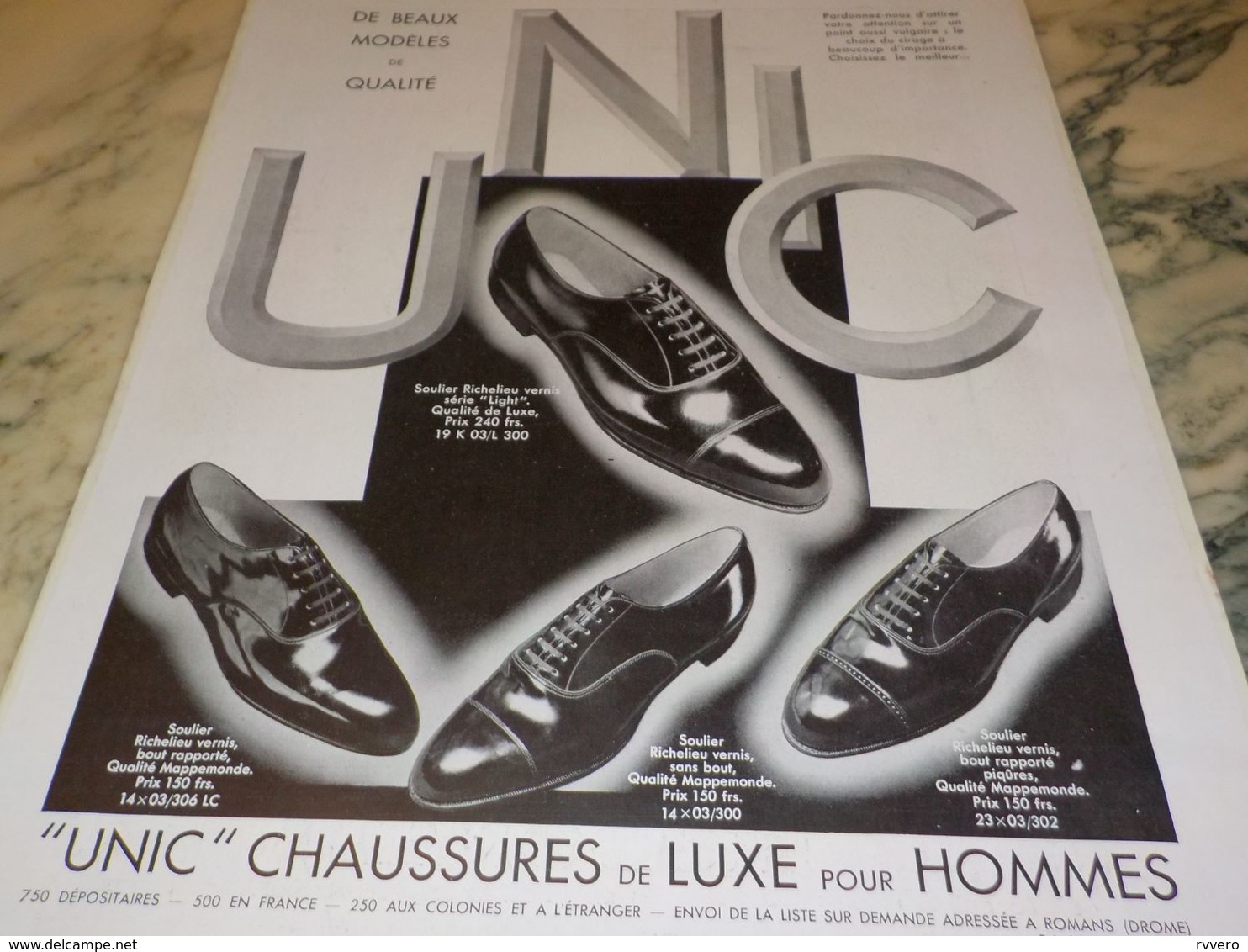 ANCIENNE PUBLICITE CHAUSSURE UNIC 1930 - Reclame