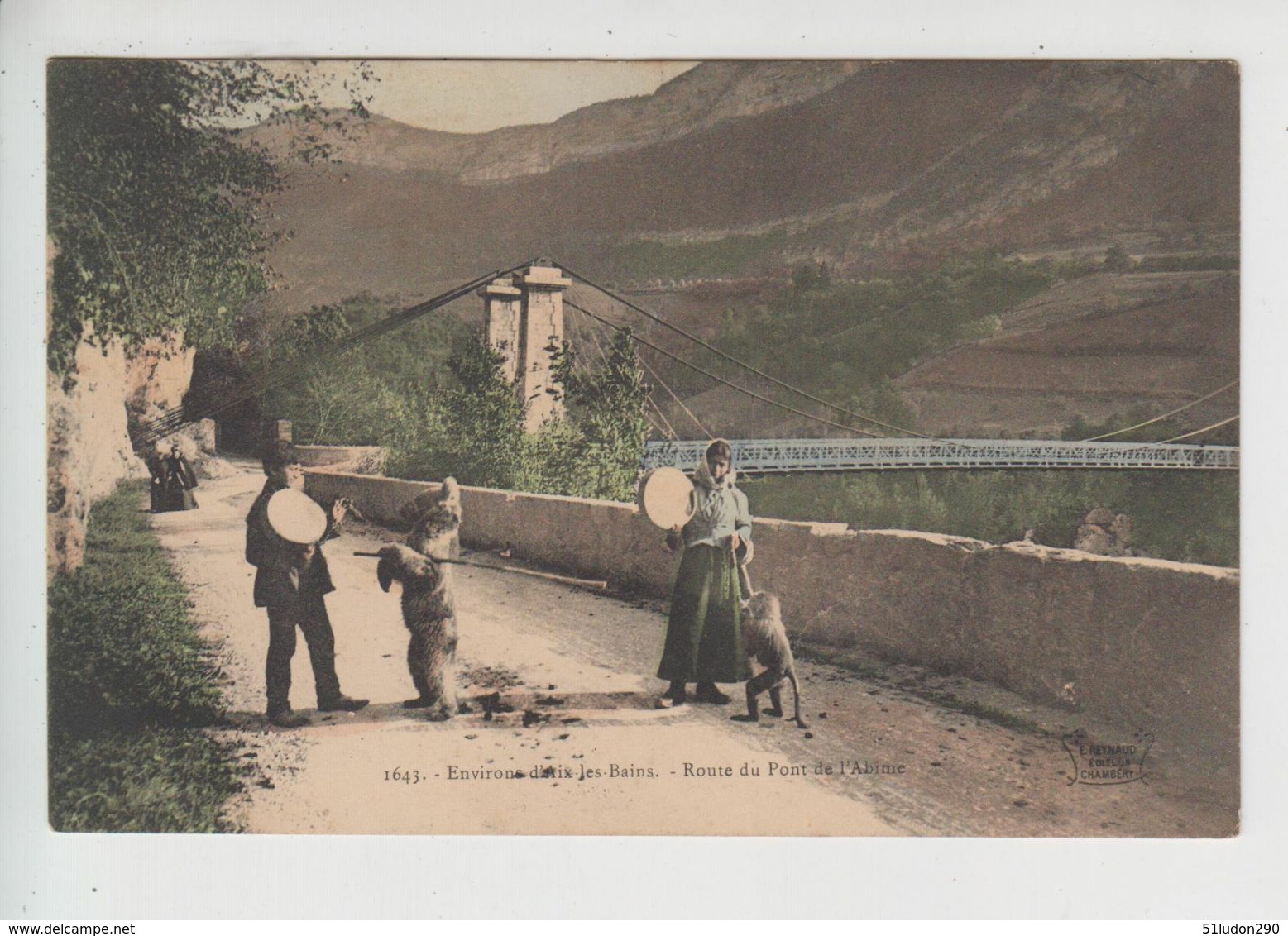 CPA Environs D'Aix-les-Bains - Route Du Pont De L'Abîme - Avec Bohémien Montreur D'ours Et Singe (carte Colorisée) - Aix Les Bains