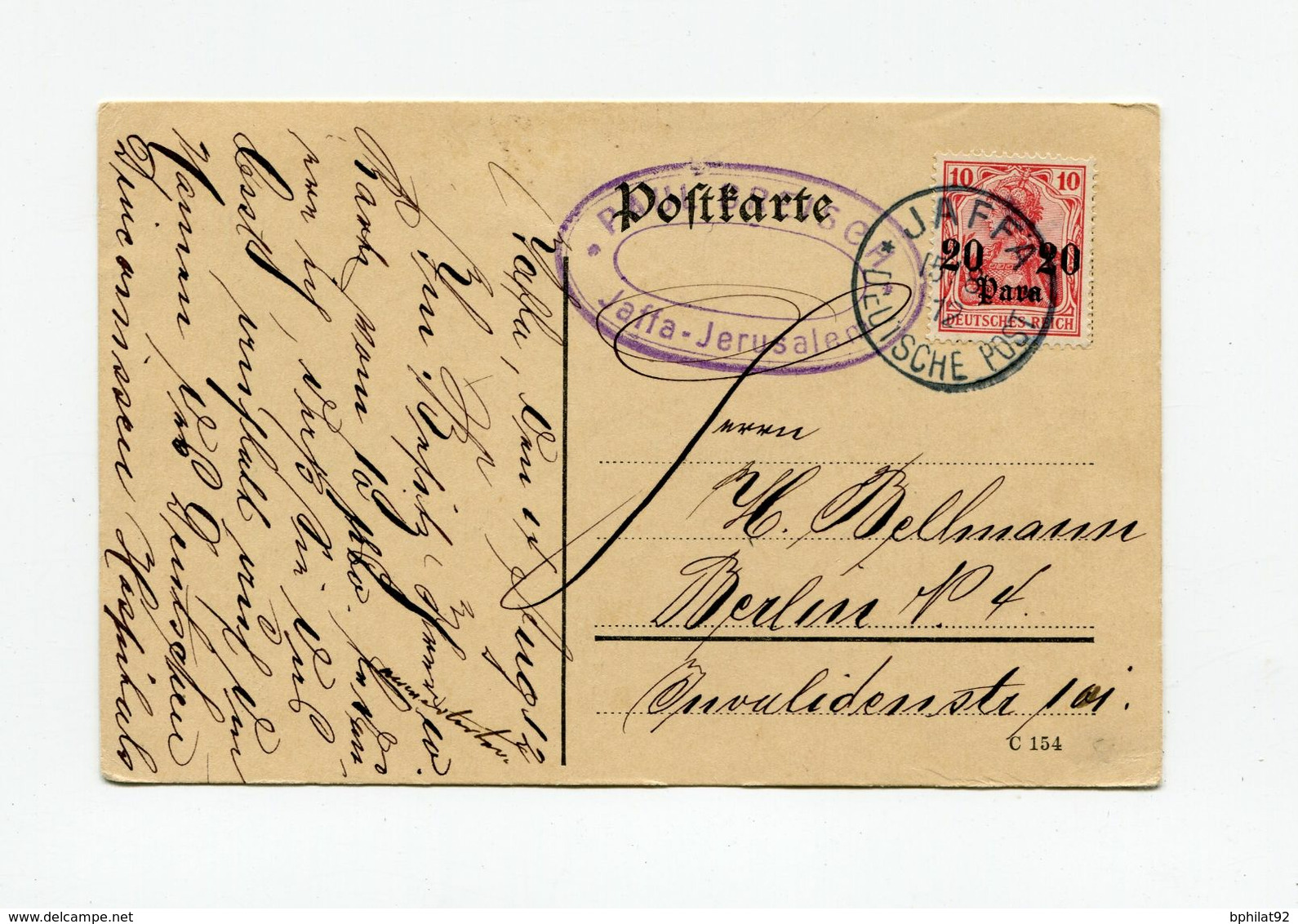 !!! LEVANT ALLEMAND, CACHET JAFFA DEUTSCHE POST SUR CP DU 15/8/1912 POUR BERLIN - Sonstige & Ohne Zuordnung