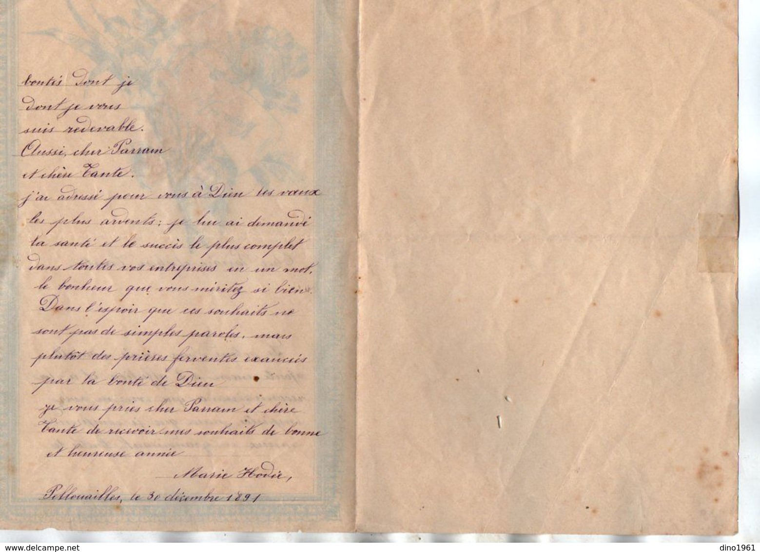 VP17.248 - 1891 - Lettre Illustrée Double Page & Découpi Fleurs - Melle Marie HODEE à PELLOUAILLES - Blumen