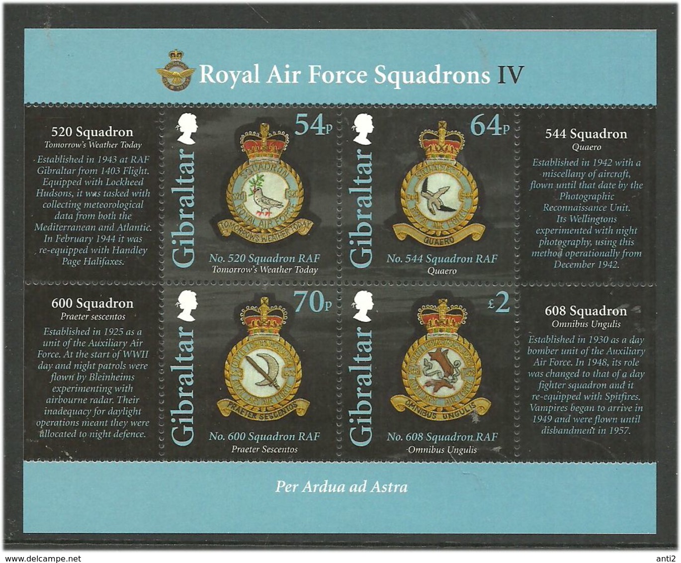 Gibraltar 2015 Royal Air Force (RAF) (IV) Squadron: Aircraft And Badge Mi Bloc 122  MNH(**) - Gibraltar