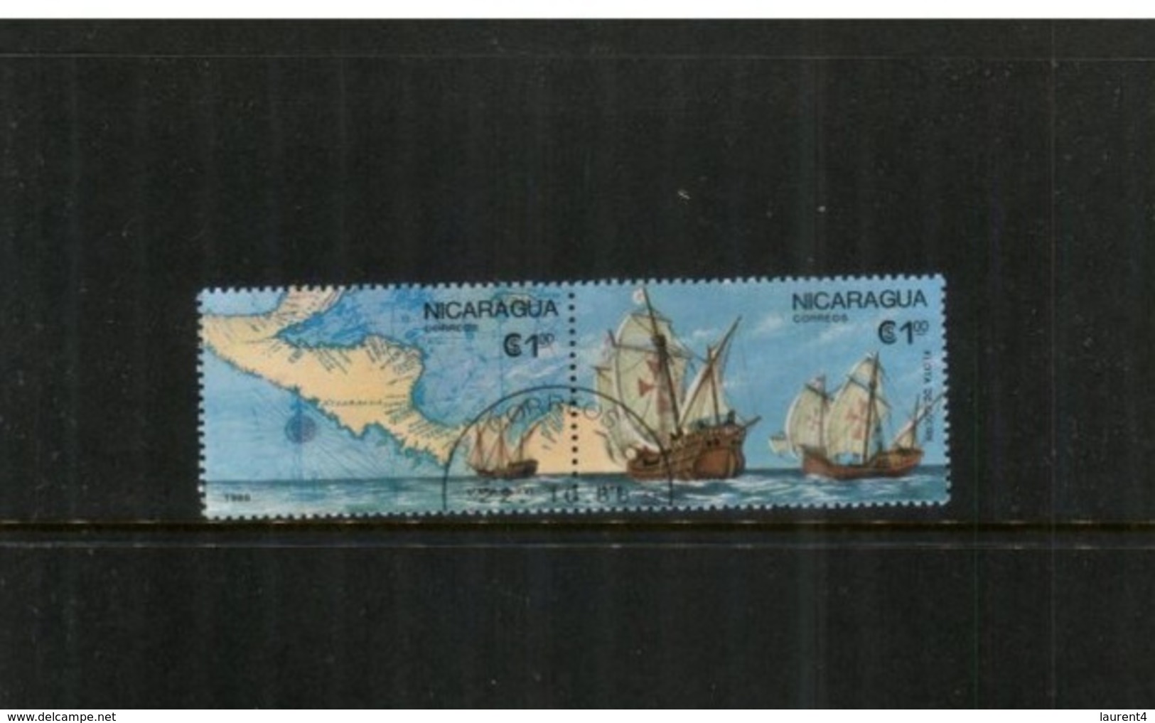 (stamps 5/8/2020) Nicaragua - Map And Saling Ship (2 Stamps) - Nicaragua