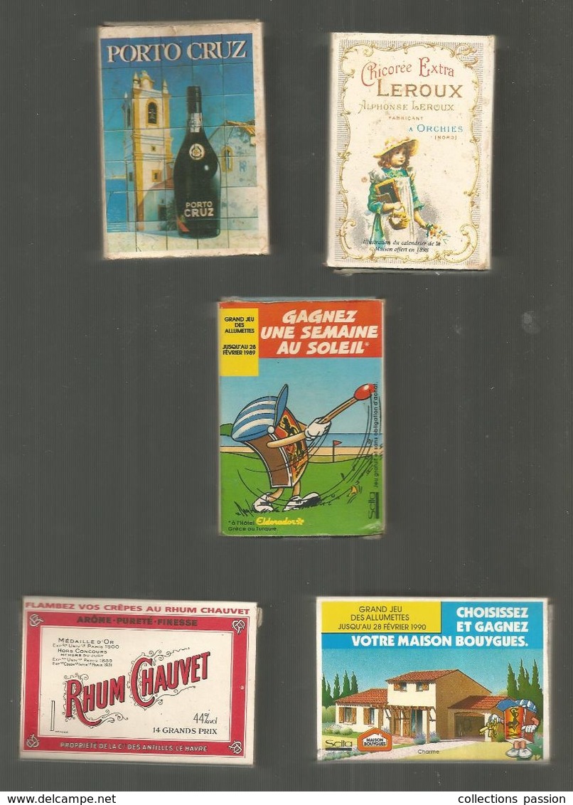 Boite D'allumettes Dite Familiale , 80 X 60 X 30 Mm, Rhum Chauvet, Porto Cruz..... , LOT DE 5 BOITES  Frais Fr 7.95 E - Matchboxes