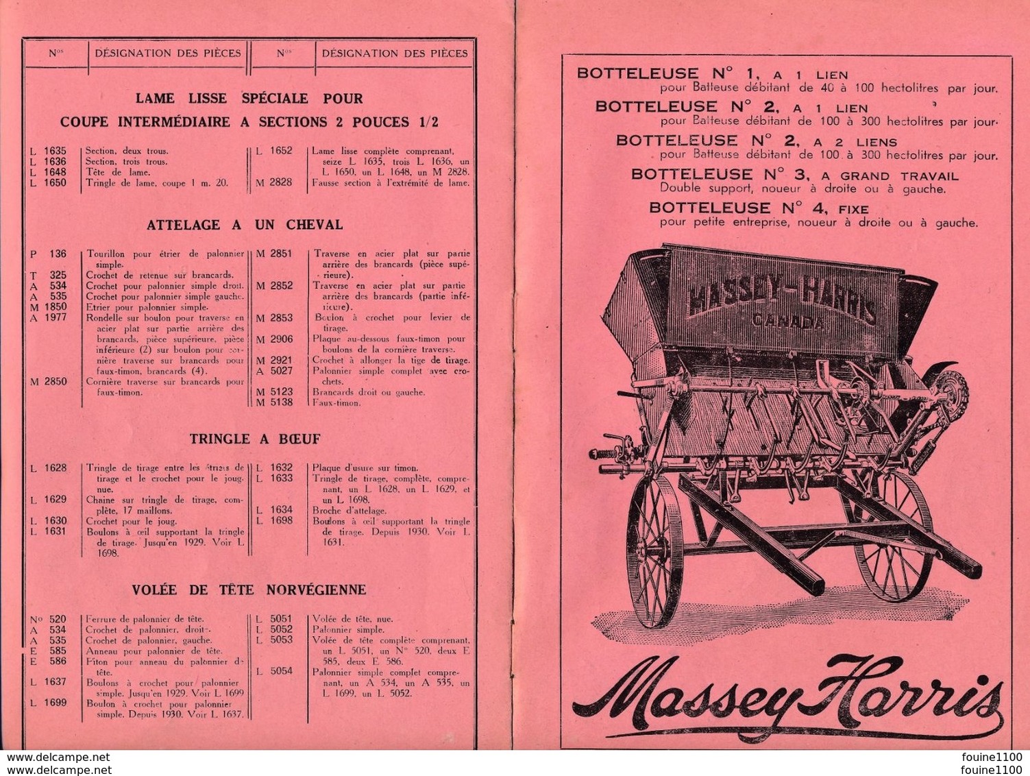 Brochure Liste Des Pièces De Rechange De La FAUCHEUSE N° 25 Cie MASSEY HARRIS ( Matériel Agricole Agriculture ) - Tools