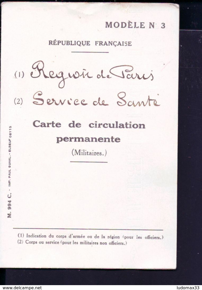 Carte De Circulation Permanente Pour Un Infirmier 1940 - 1939-45