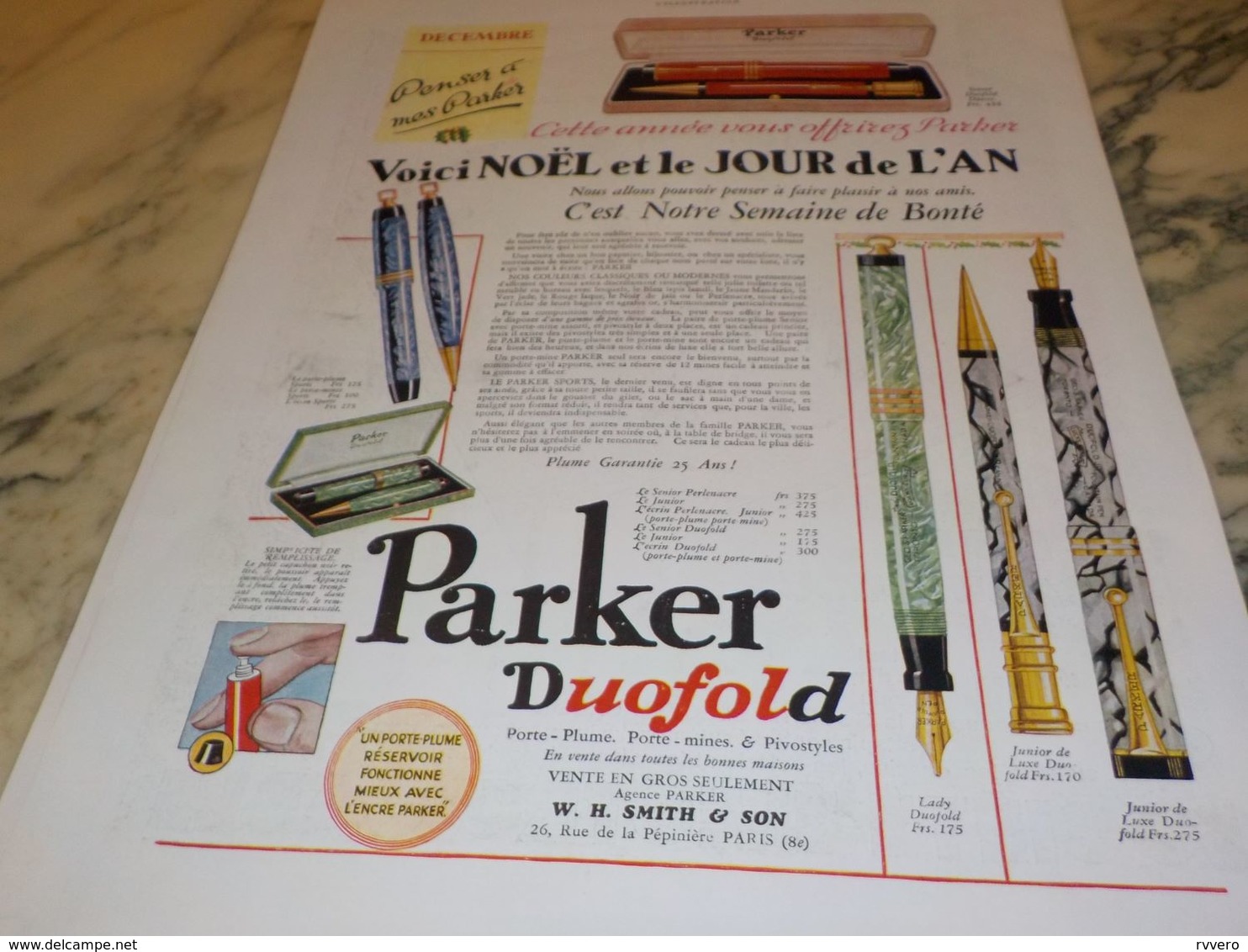 ANCIENNE PUBLICITE VOICI NOEL STYLO PLUME PARKER 1930 - Altri & Non Classificati