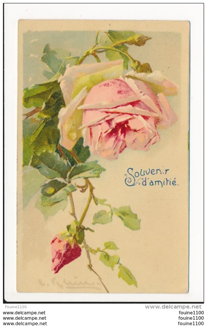 Carte Glacée  Dessin   Illustrateur C Klein  Fleurs Rose ( Recto Verso )édition E D B  P F B N° 2102 Cell - Klein, Catharina
