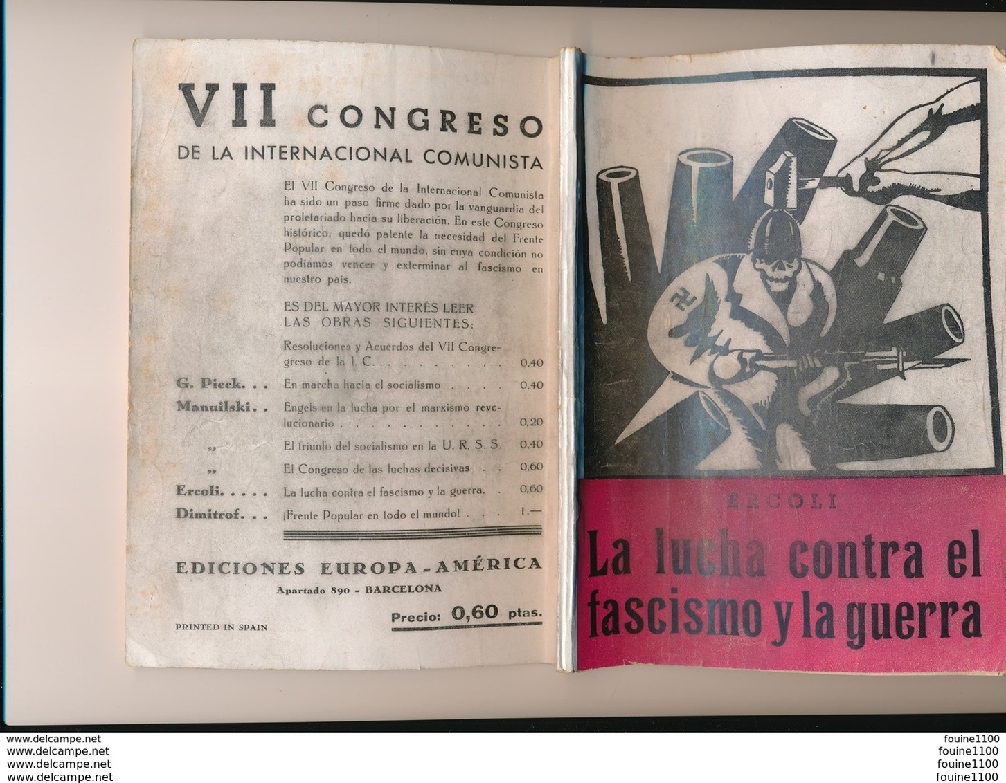 Ercoli La Lucha Contra El Fascismo Y La Guerra  ( Fascisme ) VII  Congreso De La Internacional Comunista - Cultura