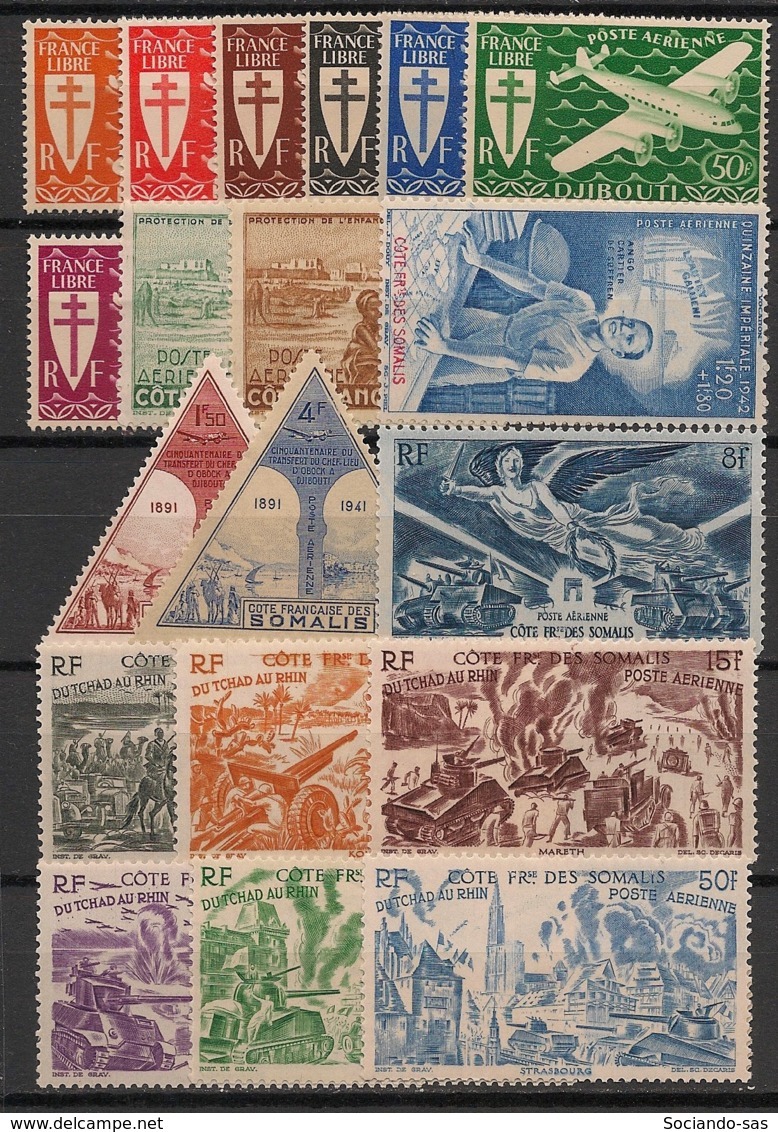 Côte Des Somalis - 1942-46 - Poste Aérienne PA N°Yv. 1 à 19 - Complet - 19 Valeurs - Neuf Luxe ** / MNH / Postfrisch - Ungebraucht