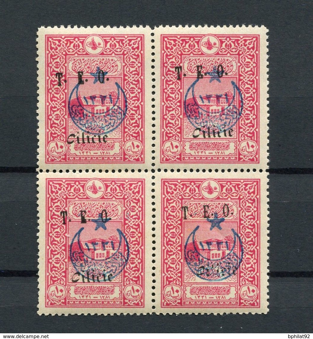 !!!  CILICIE, BLOC DE 4 DU N°63 NEUF ** SURCHARGE BLEUE RECTO VERSO - Unused Stamps