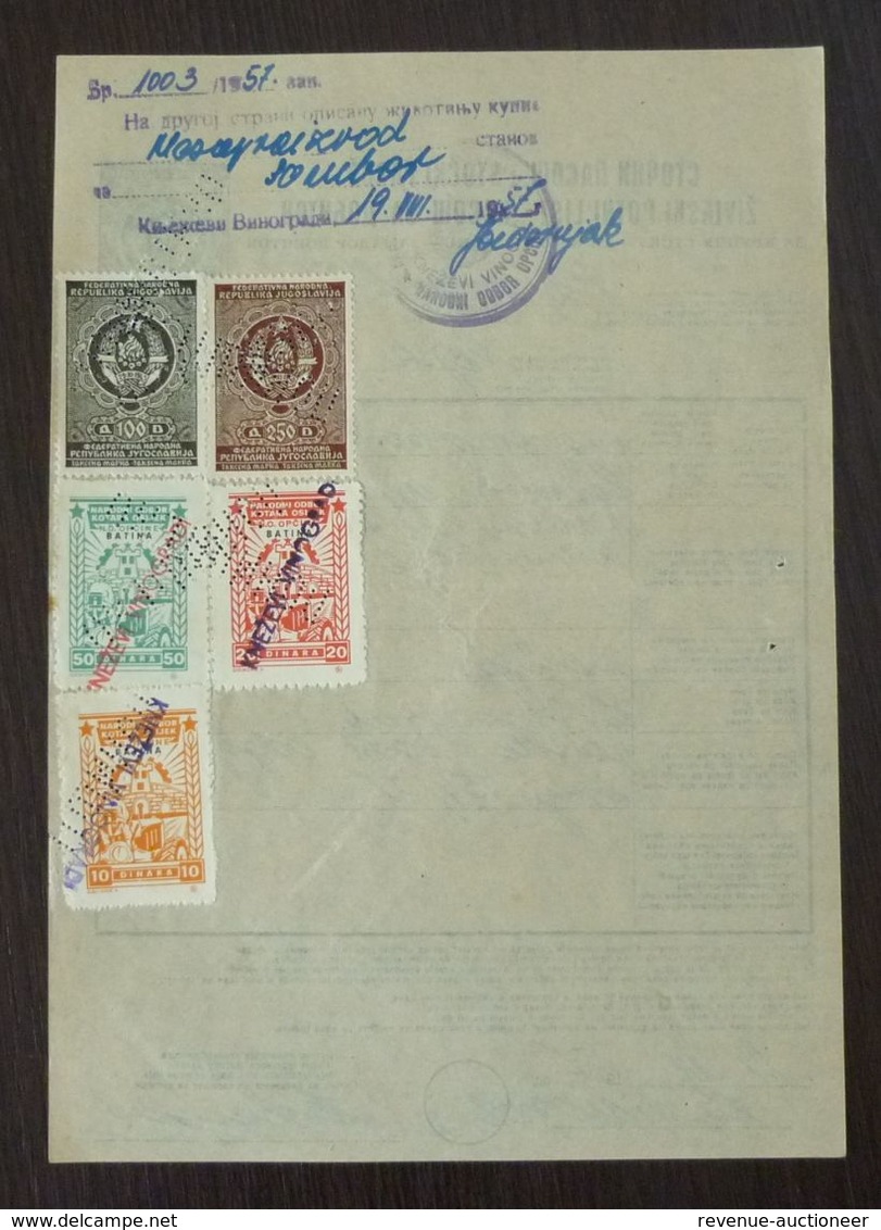 Yugoslavia 1957 Serbia Local BATINA Revenue Fiscal Stamps On Document BD206 - Cartas & Documentos