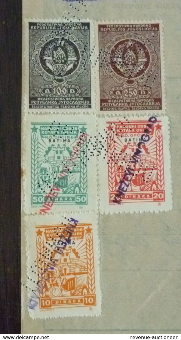 Yugoslavia 1957 Serbia Local BATINA Revenue Fiscal Stamps On Document BD206 - Cartas & Documentos