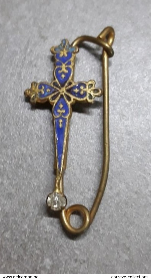 Ancienne Broche Religieuse Croix Emaillée - Religion &  Esoterik