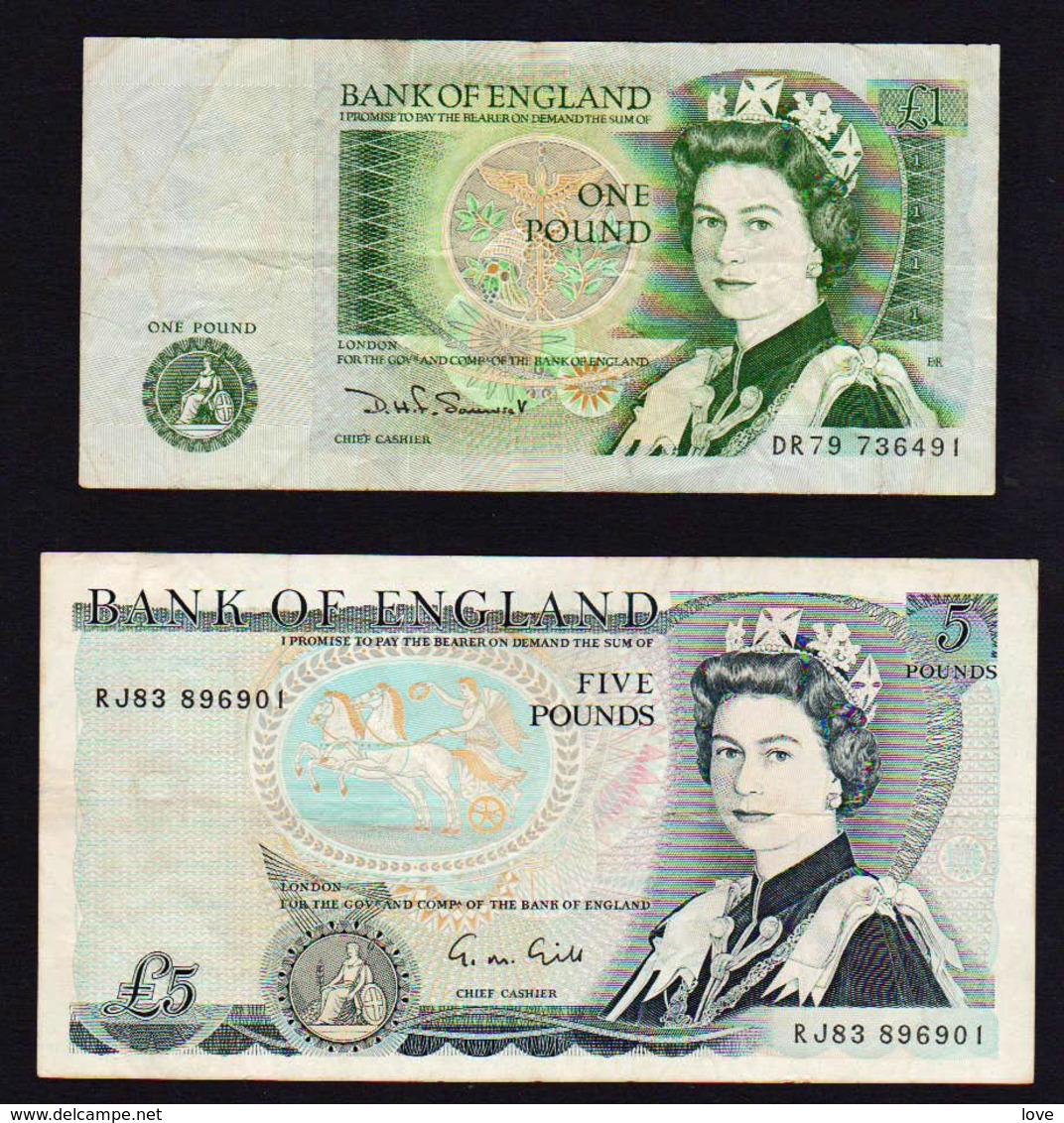 GREAT BRITAIN: Lot De 2 Billets: N° 377= 1 Livre, N° 378= 5 Livres (1971/1991) - 5 Pond