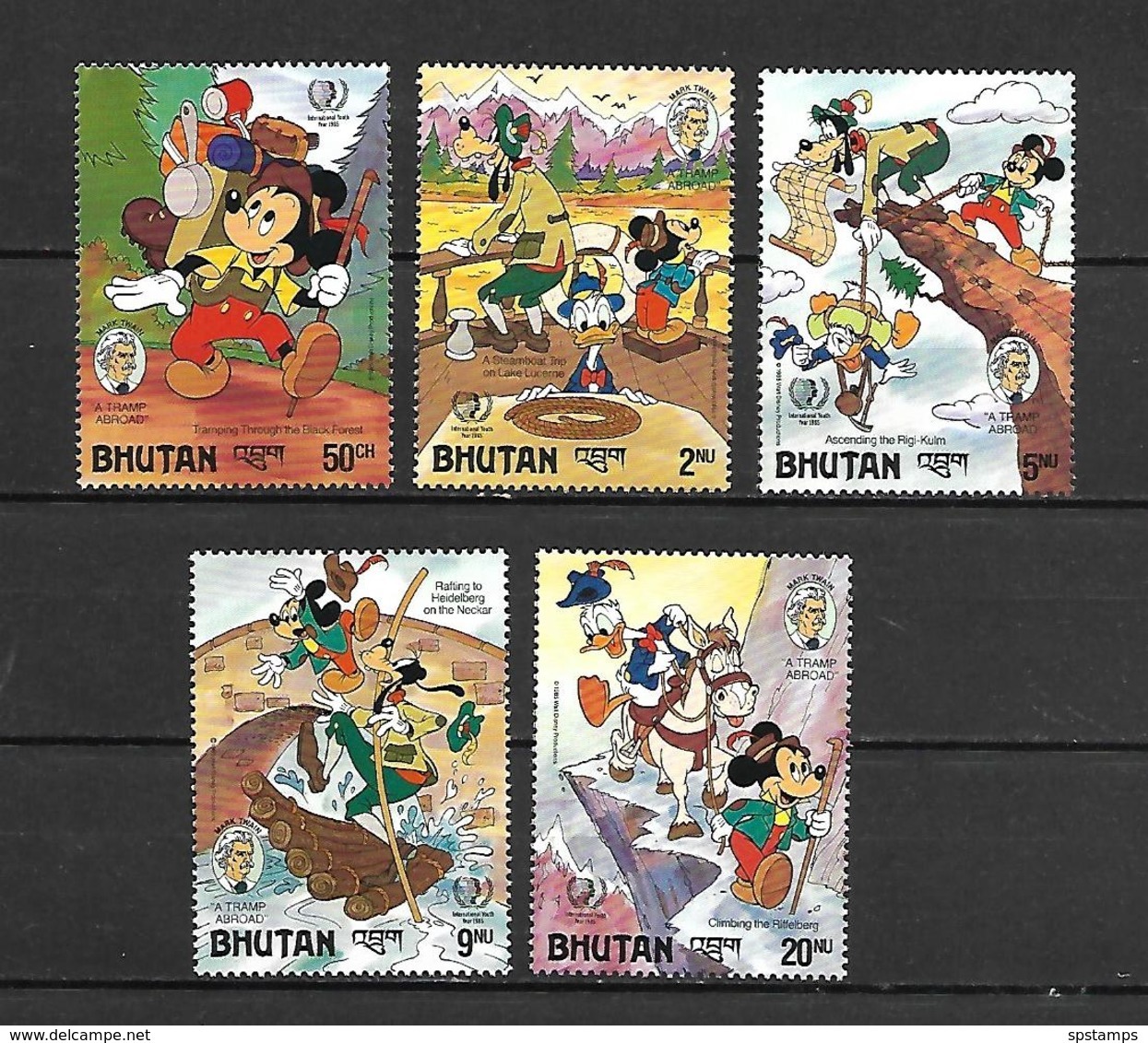 Disney Set Bhutan 1985 Disney Characters In Twain Stories MNH - Disney