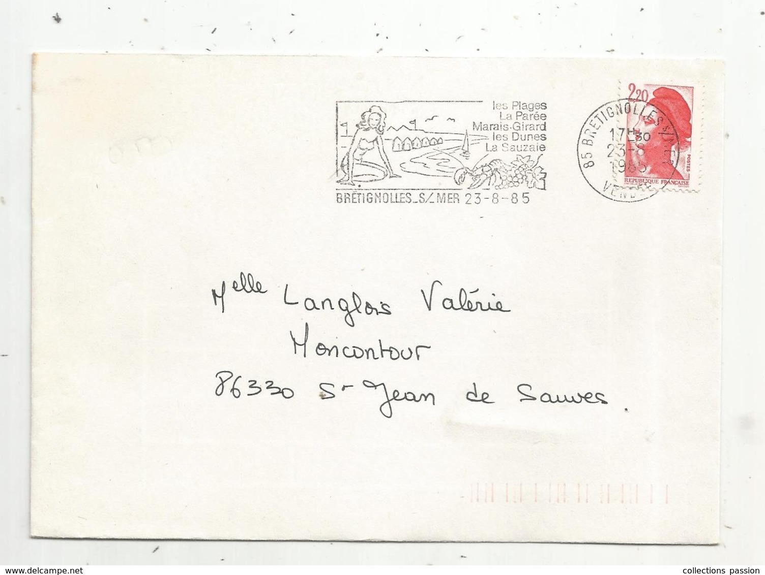 Lettre , 85 BRETIGNOLLES S/MER , 1985 , Flamme: Les Plages La Parée , Marais-Girard Les Dunes La Sauzaie - 1961-....