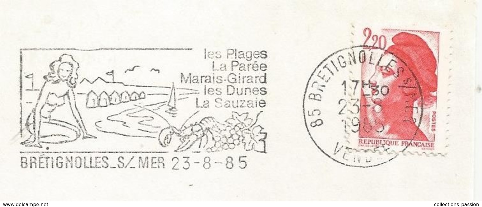 Lettre , 85 BRETIGNOLLES S/MER , 1985 , Flamme: Les Plages La Parée , Marais-Girard Les Dunes La Sauzaie - 1961-....