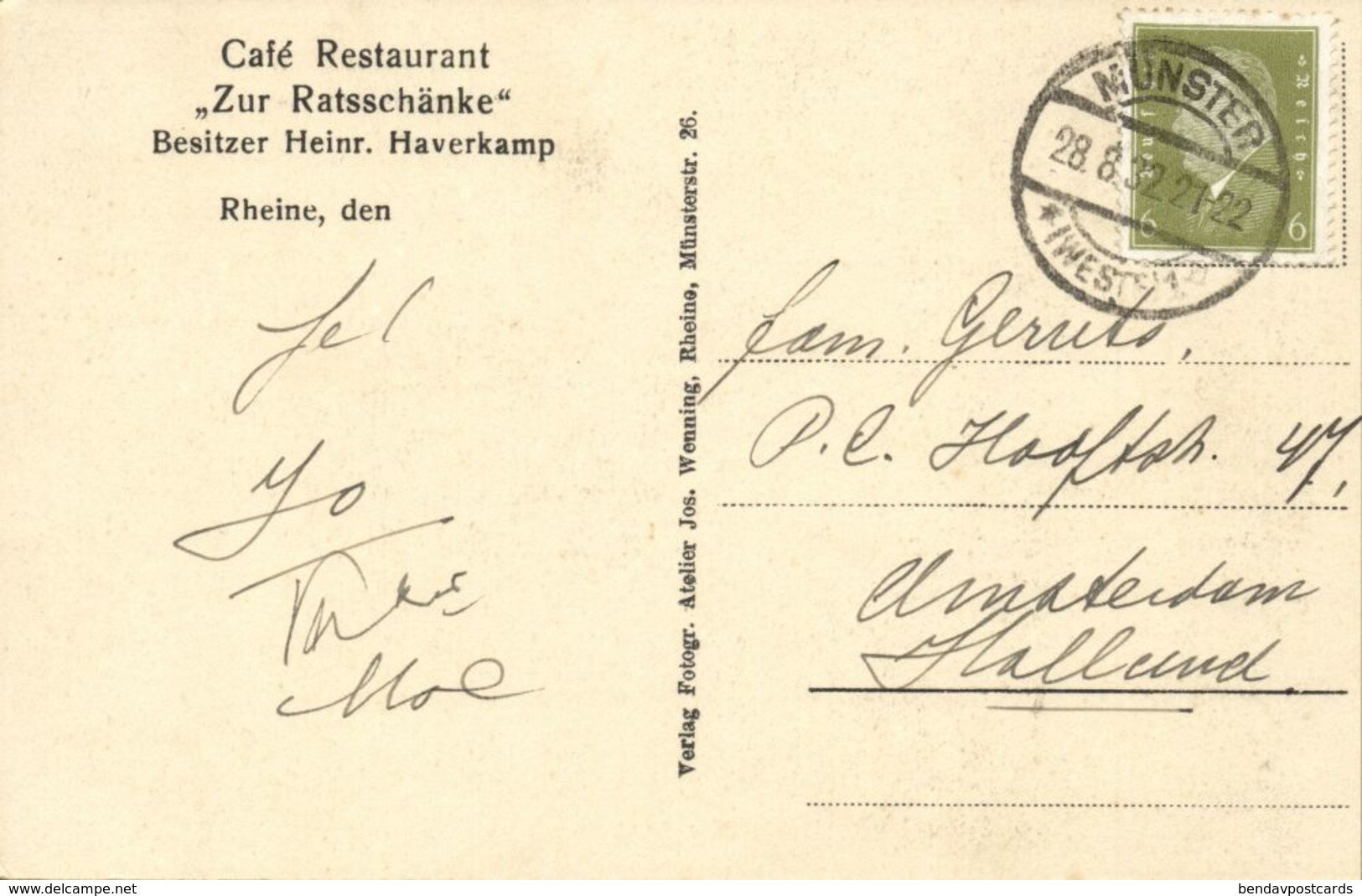 RHEINE I. W., Café-Restaurant "Zur Ratsschänke" (1932) AK - Rheine