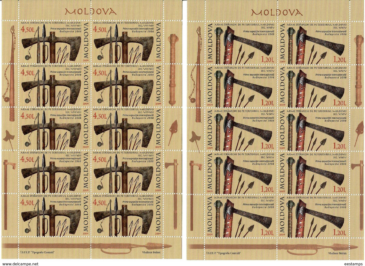 Moldova 2009 .Ancient Weapon. 2 Sheetlets, Each Of 10 . Michel # 643-44 KB - Moldavie