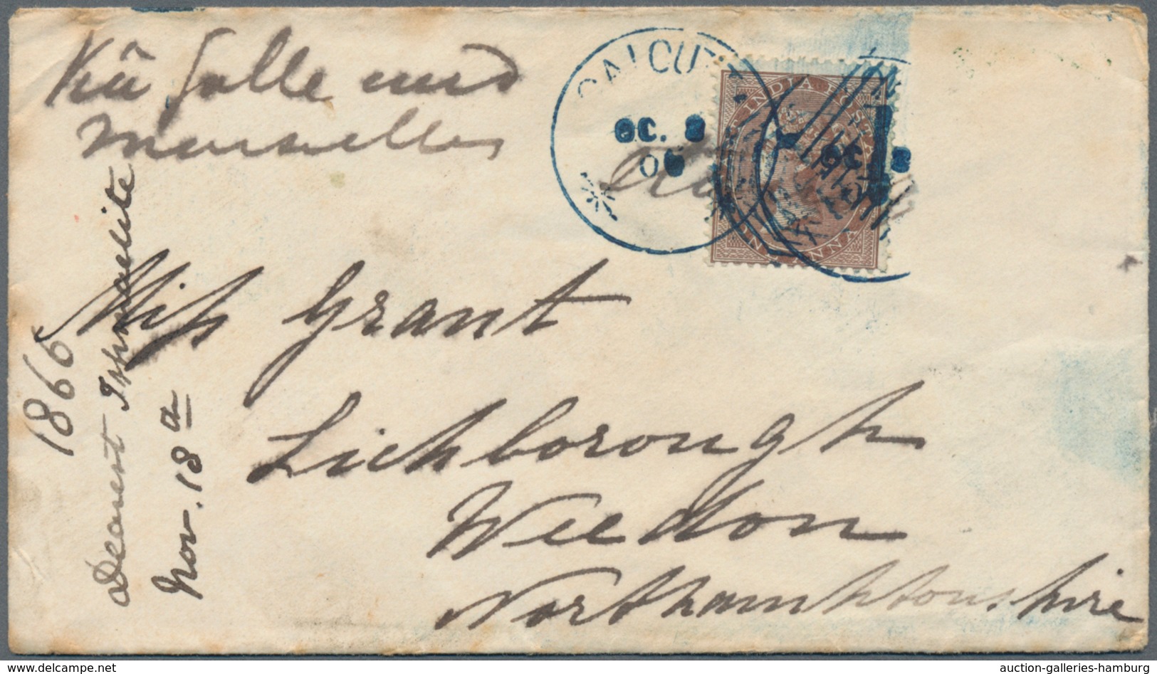 Indien: 1862/1872, Five Covers From A Correspondence To Weedon, GB Comprising Two Covers From AKYAB - 1882-1901 Keizerrijk