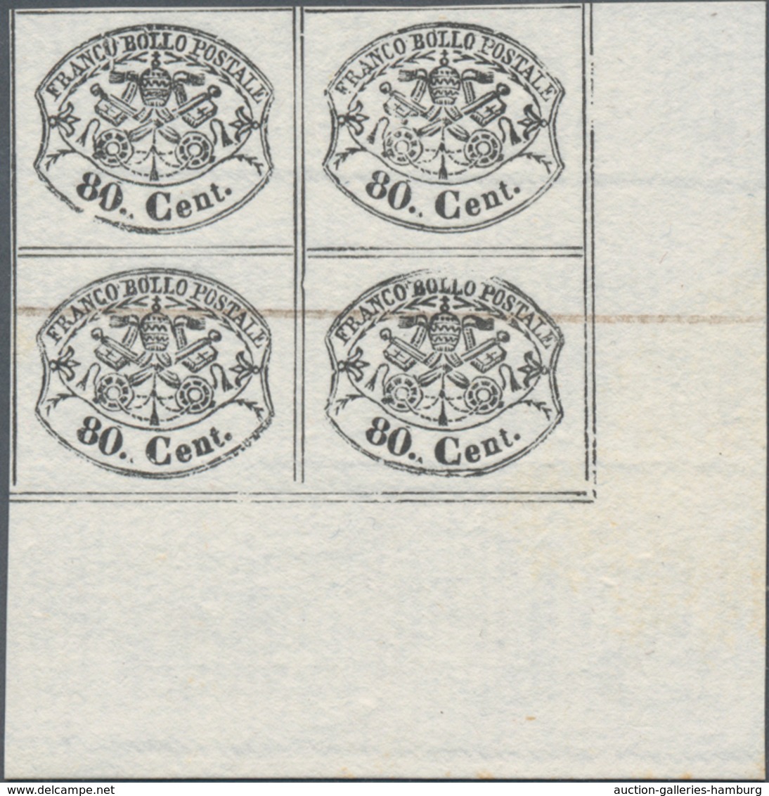 Italien - Altitalienische Staaten: Kirchenstaat: 1889, 3, 10, 20, 40 And 80 C Black In Blocks Of 4 A - Etats Pontificaux